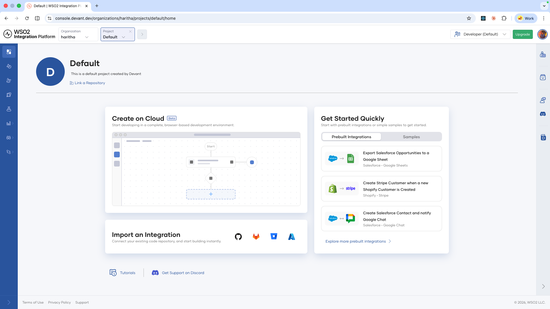 Project Home in WSO2 Cloud