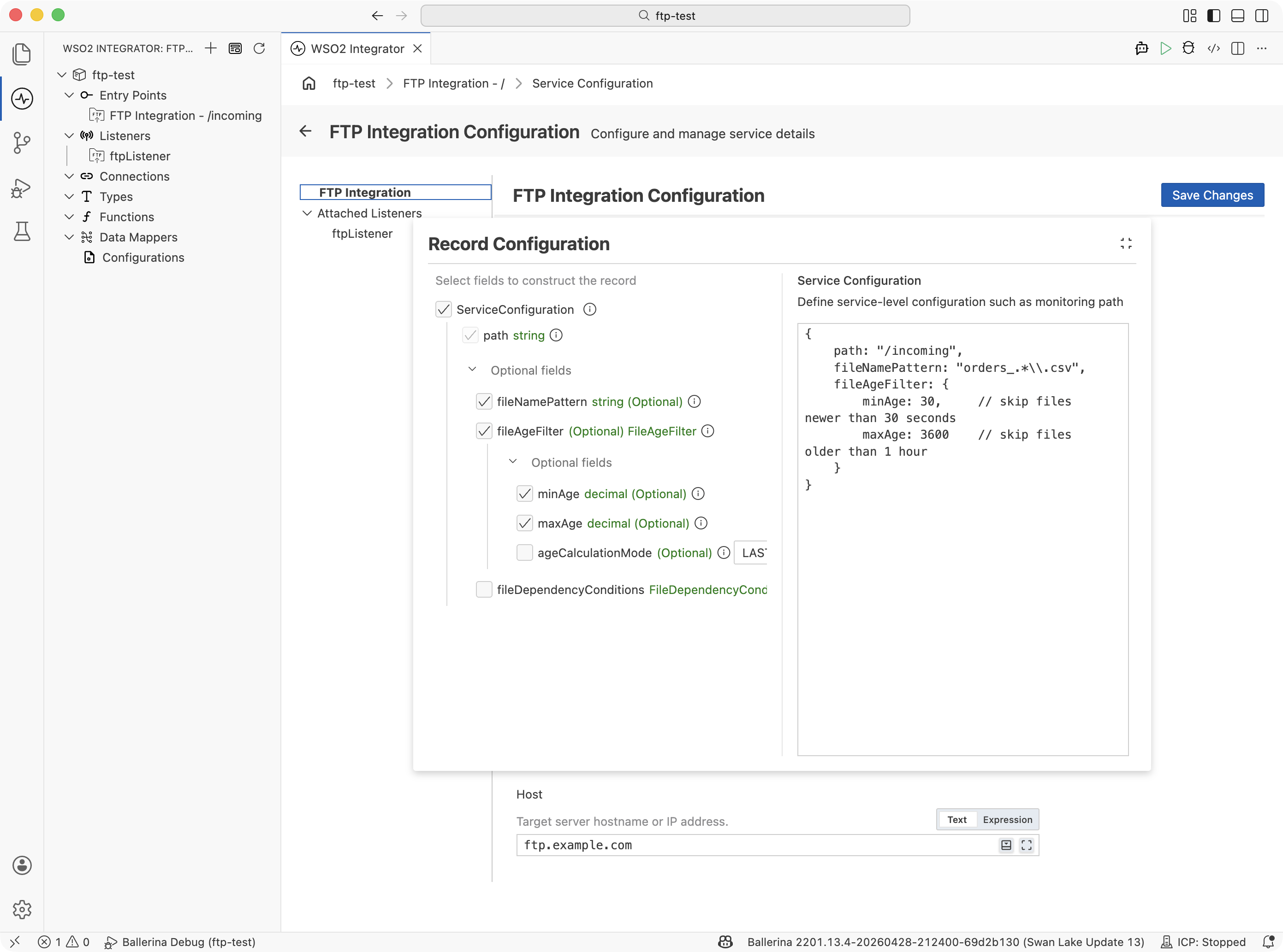 Record Configuration builder with fileAgeFilter ticked and minAge and maxAge set