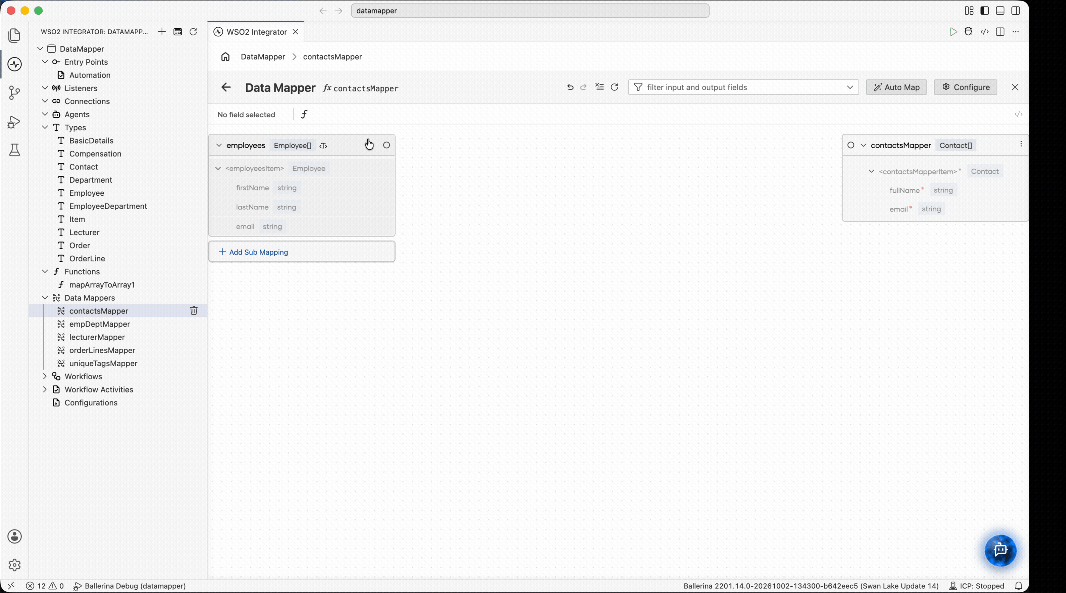 Map Each Element opening a focused view for an Engineer array mapping