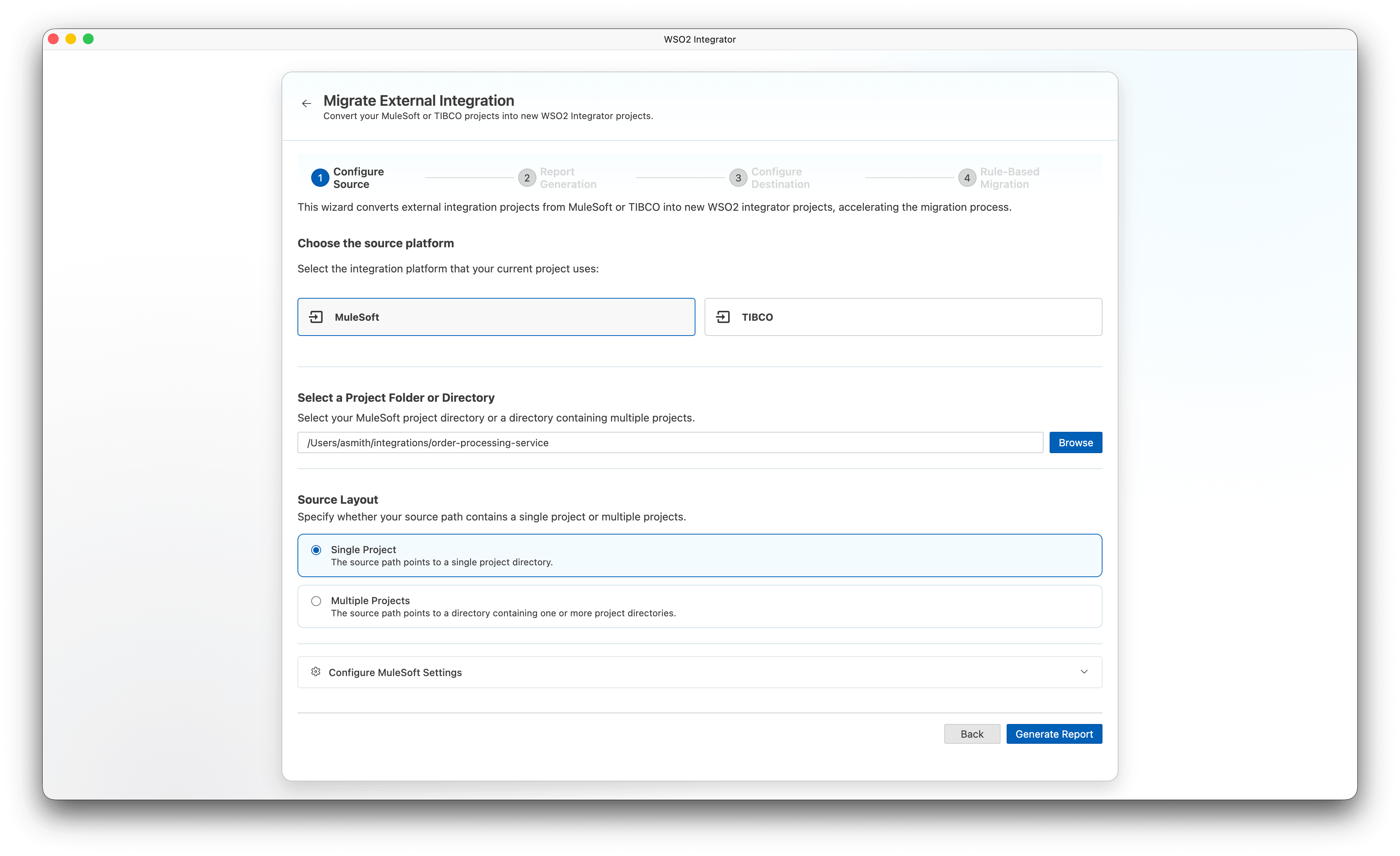 Configure source step