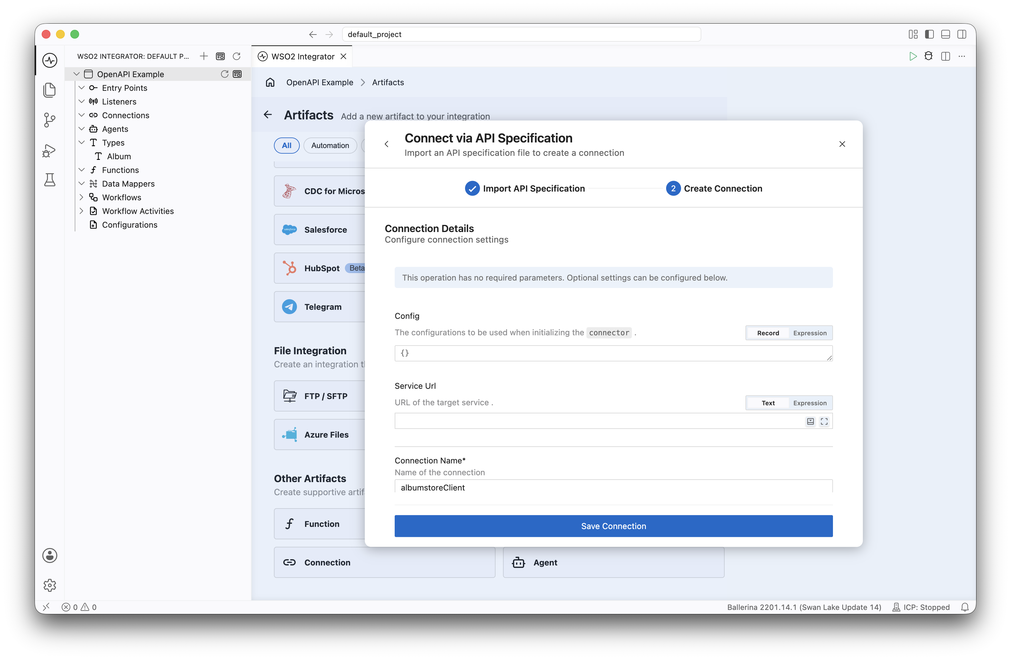 Connection details configuration
