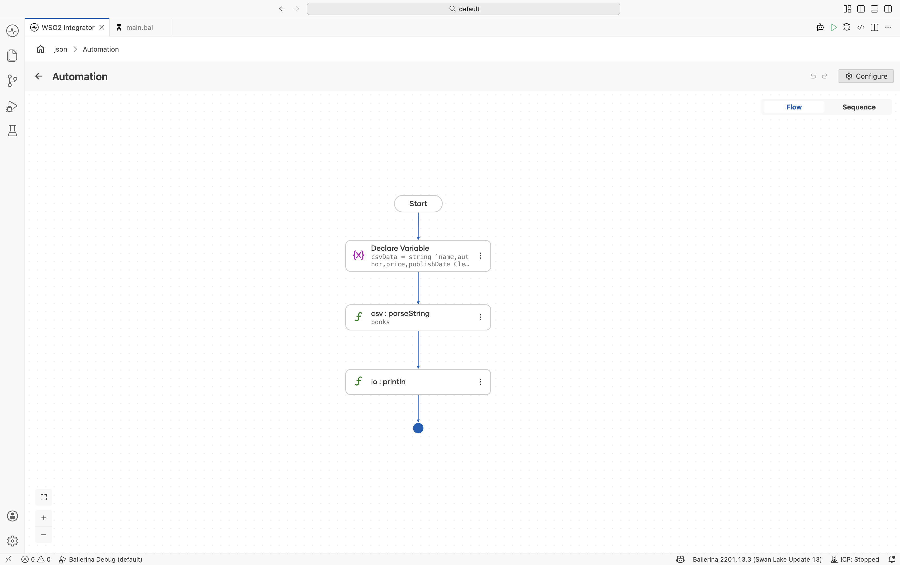 Flow designer showing fail-safe CSV parsing configuration