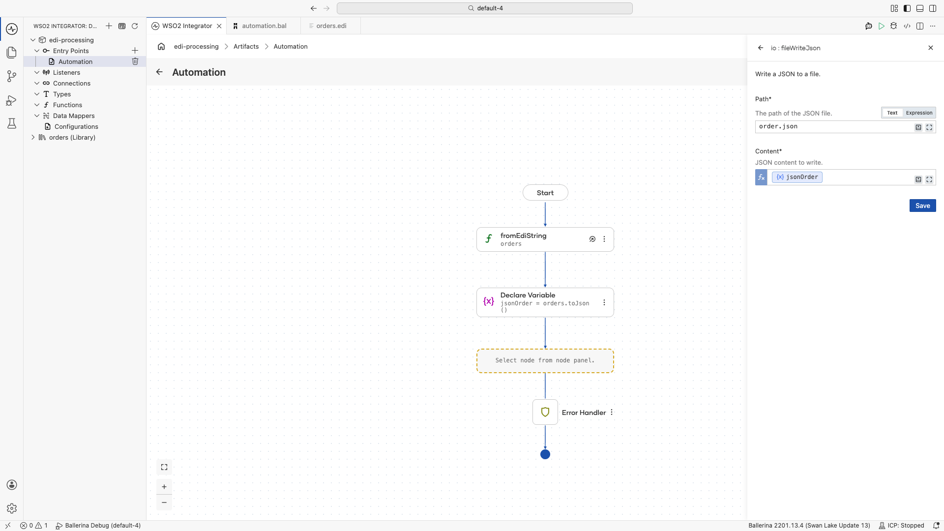 Configure file write JSON inputs