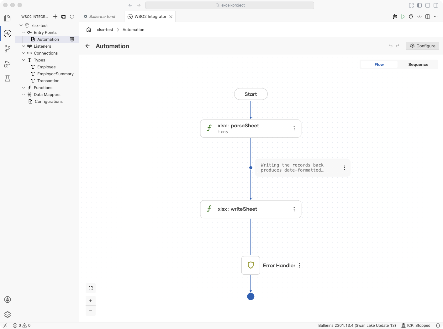 Flow designer showing date and time binding to time types