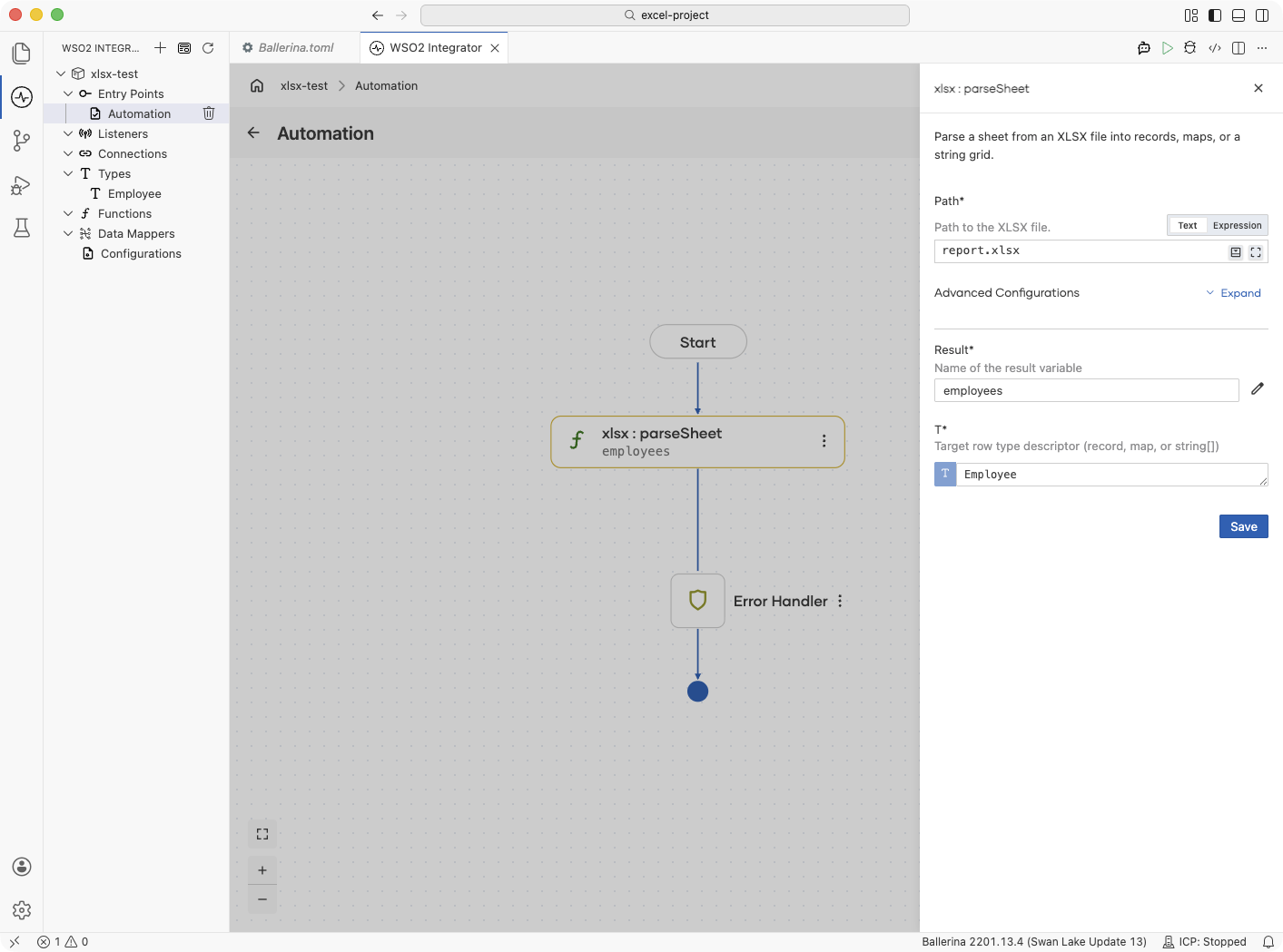 parseSheet step with the Options field under Advanced Configurations