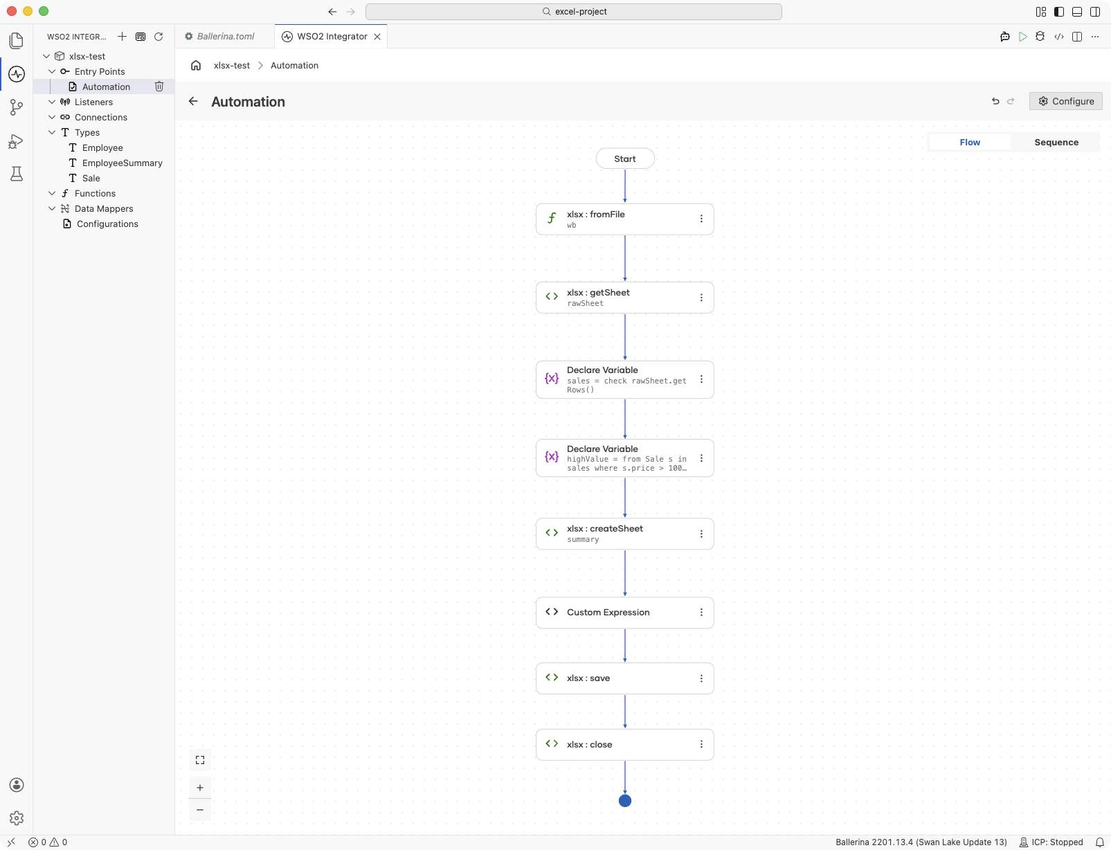 Designer rendering the Workbook flow from code