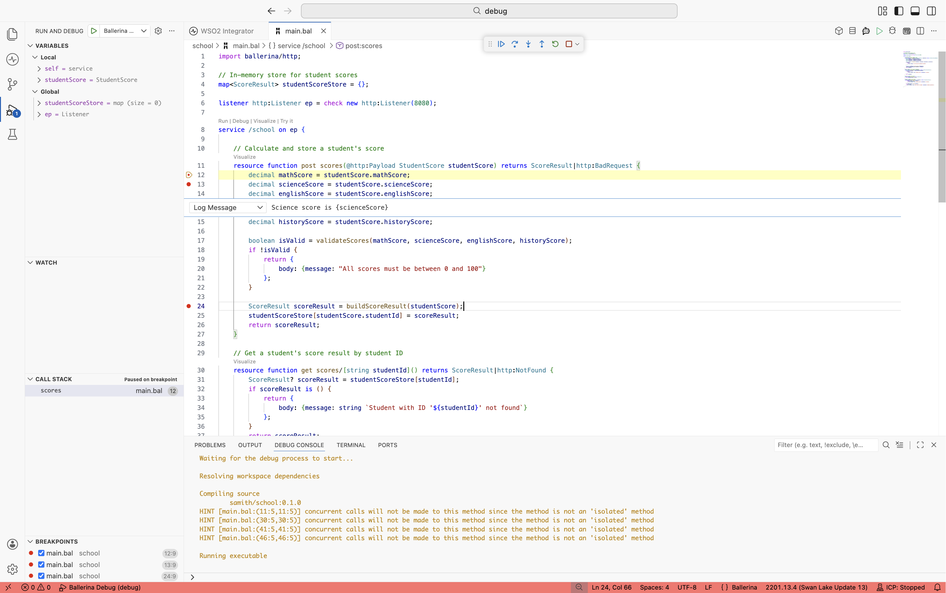 Logpoint printing a templated message without pausing