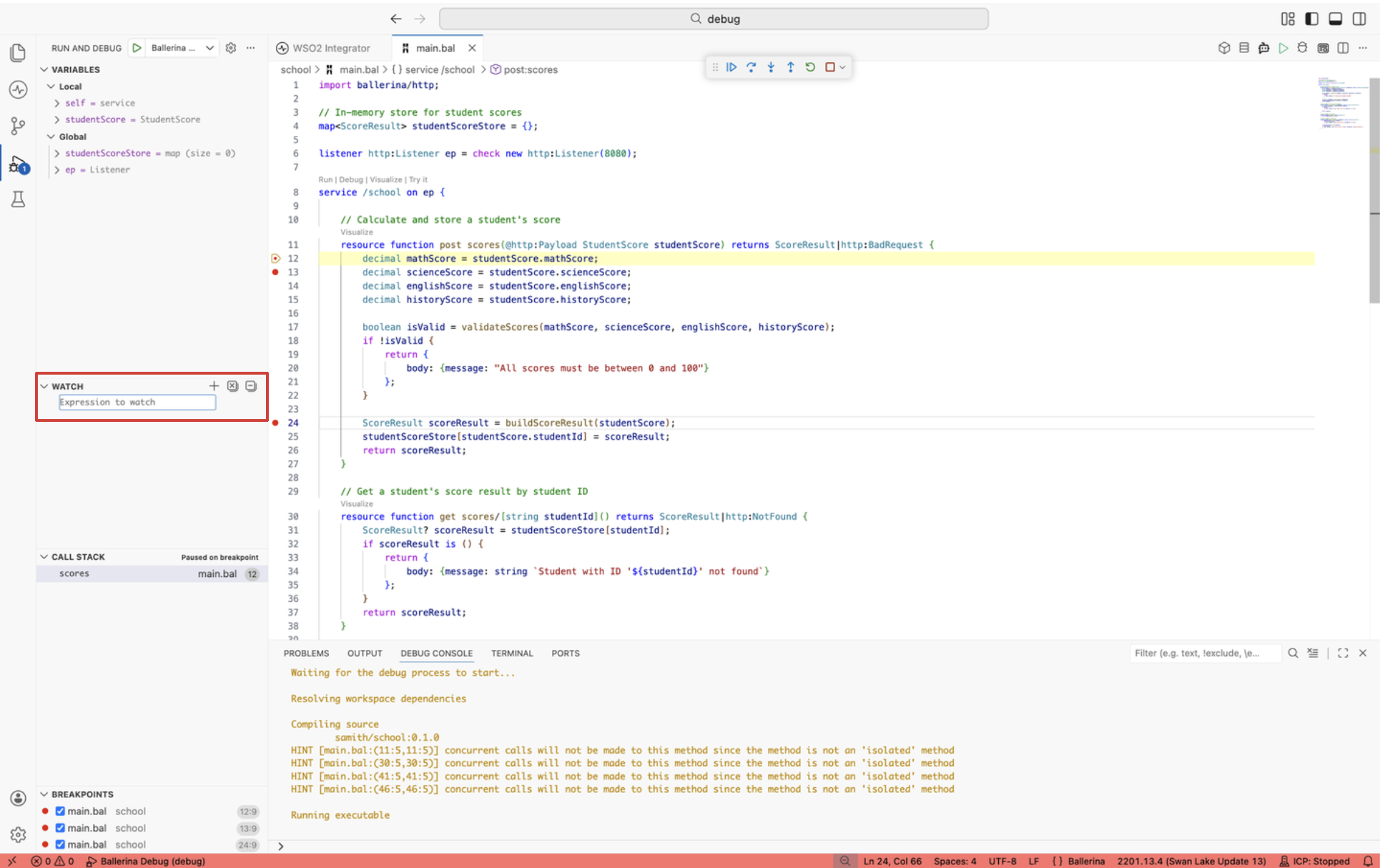 Watch panel with an input field for adding an expression