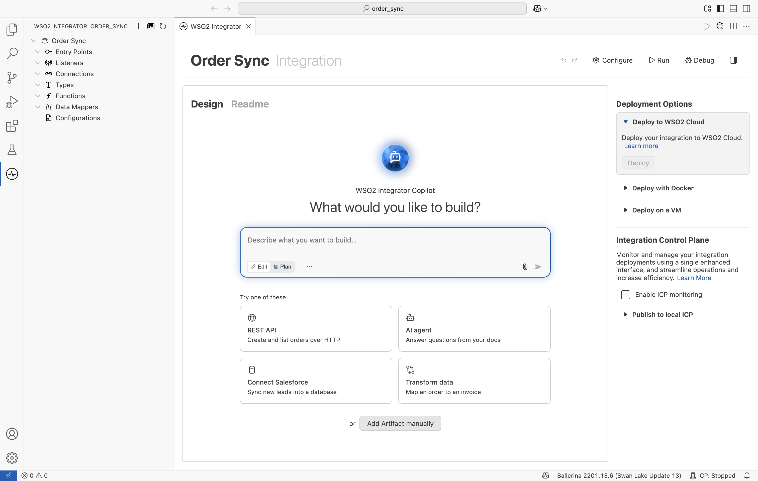 The Copilot composer on the overview of a new integration.