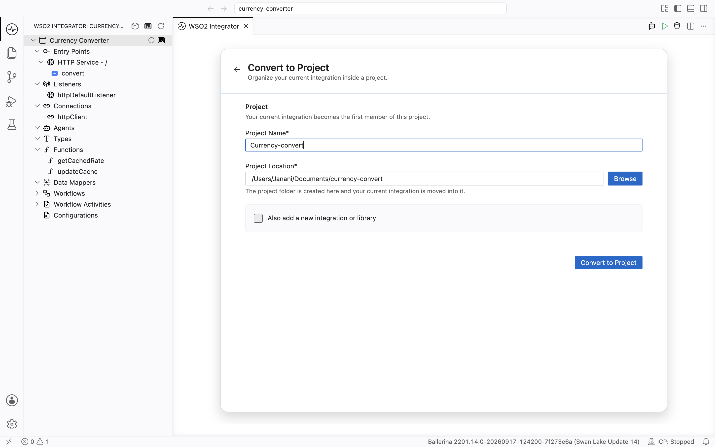 Convert to Project form