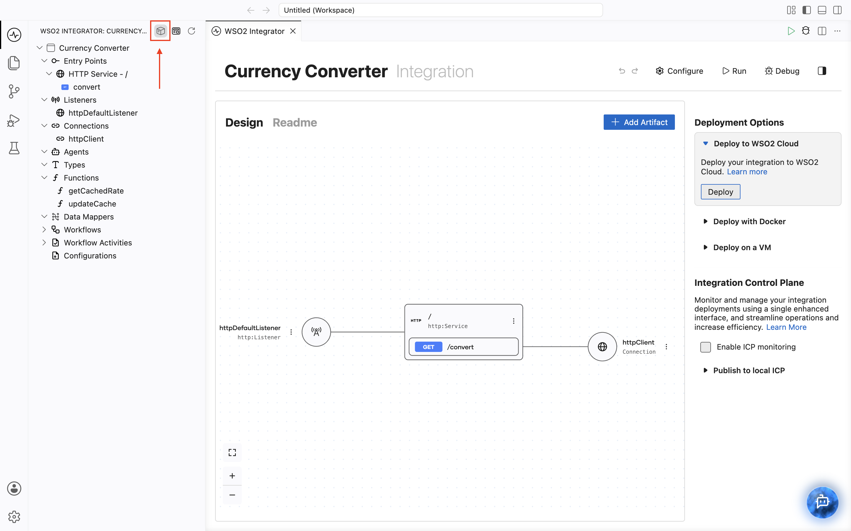 Convert to Project icon in the side panel