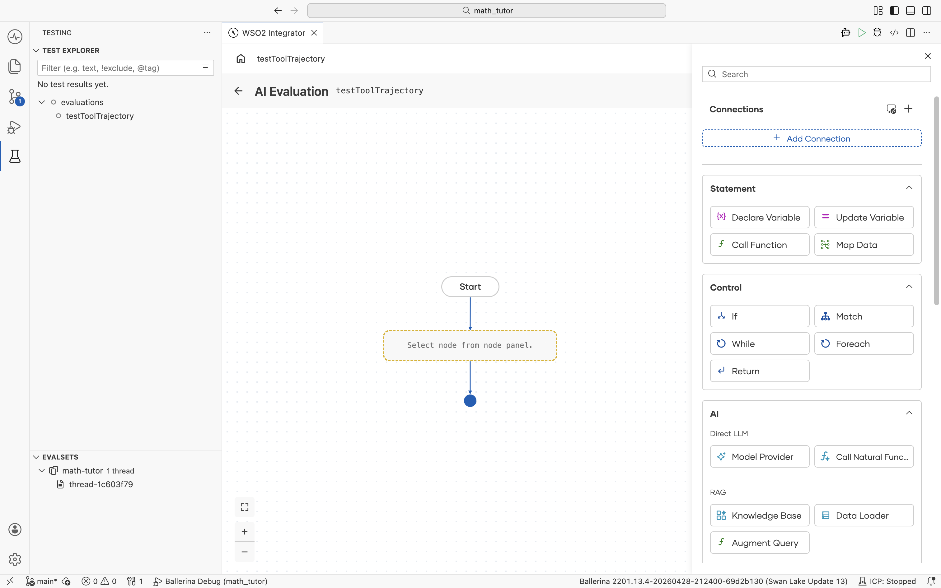 Node panel open in the visual designer with Statement, Control, and AI categories. Foreach is listed under Control.