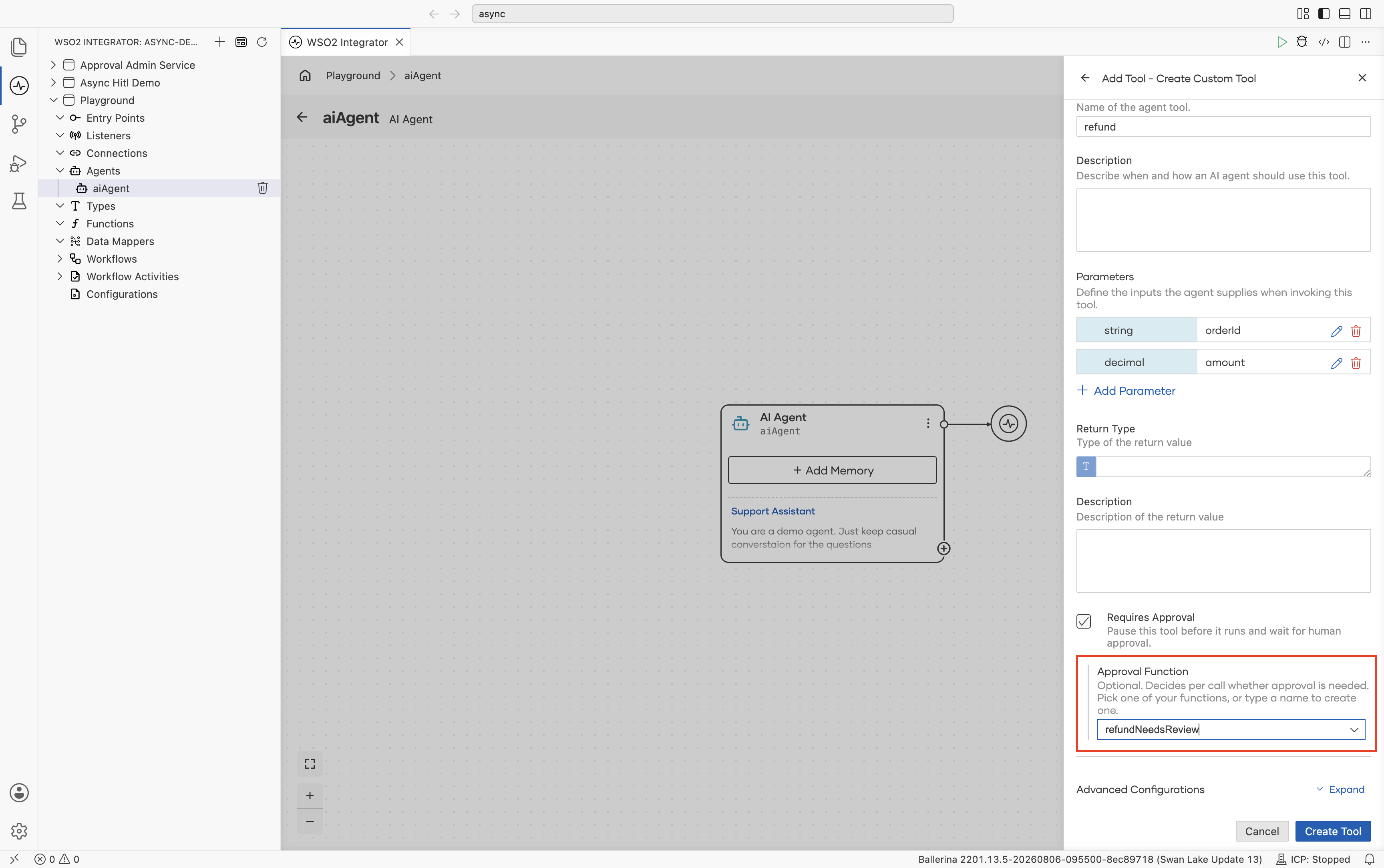 Approval Function field with a new function name typed in