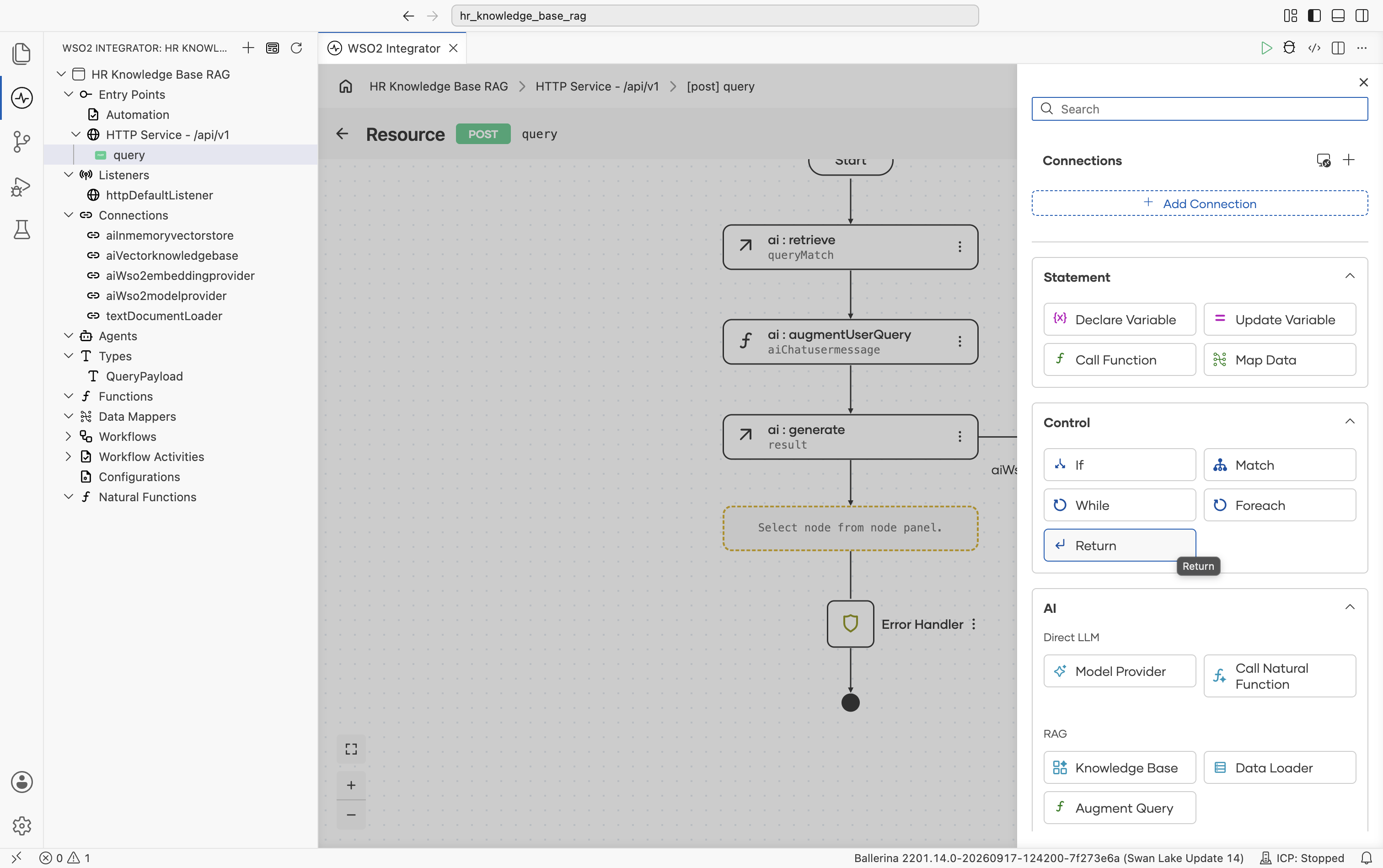 Return option in the Control section