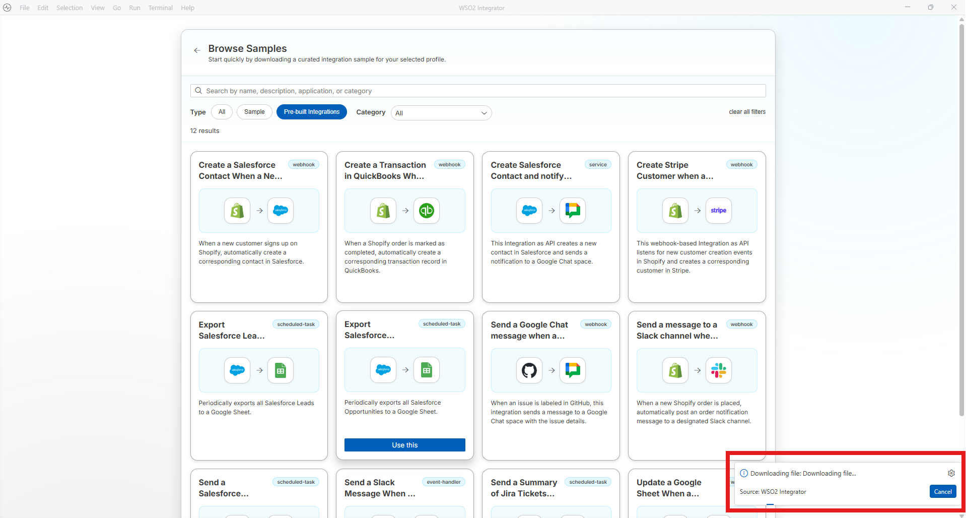 Download progress notification while the pre-built integration is being downloaded