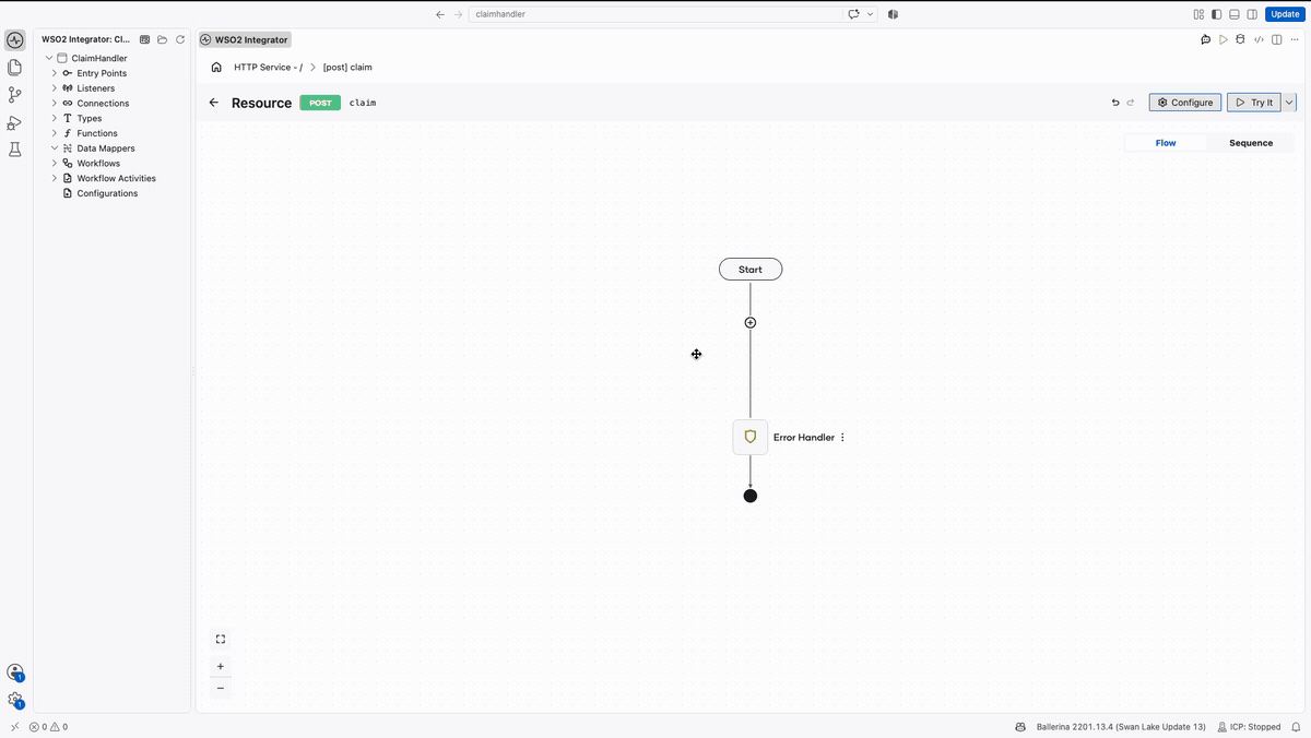 Adding a Run Durable Agent step to the claim resource, selecting claimAgent, setting the query and the payload input, and saving