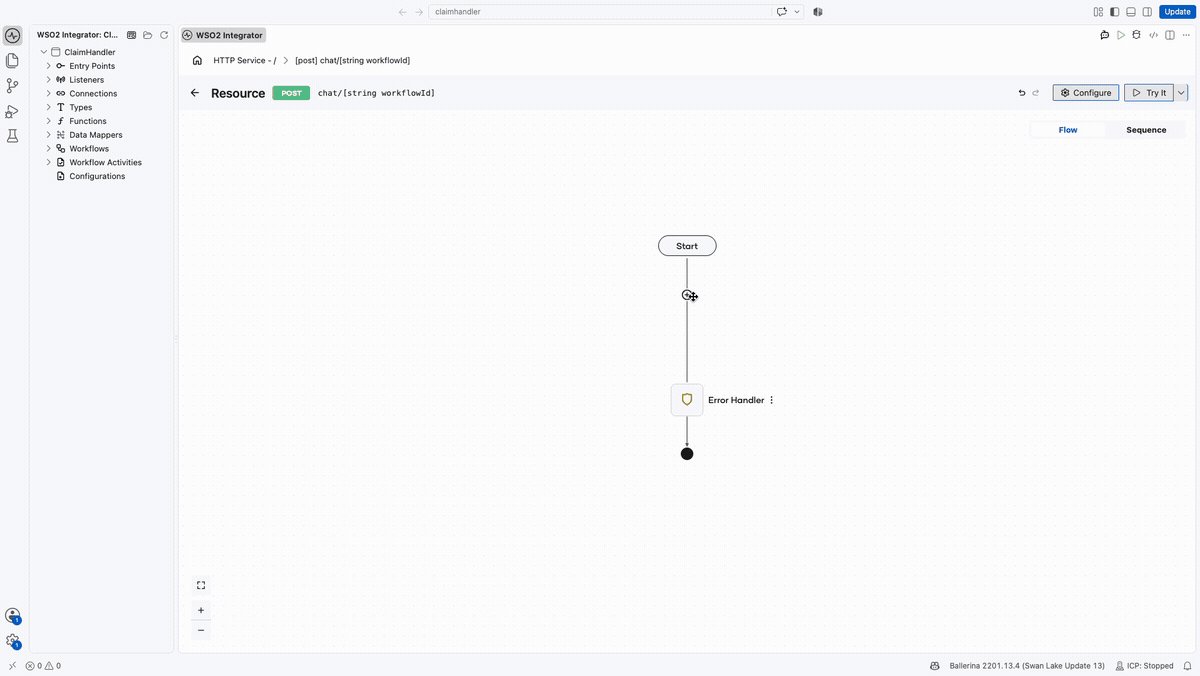 Adding a Send Agent Data Event step to the chat resource, setting the instance ID from workflowId, the chat channel, and the msg payload