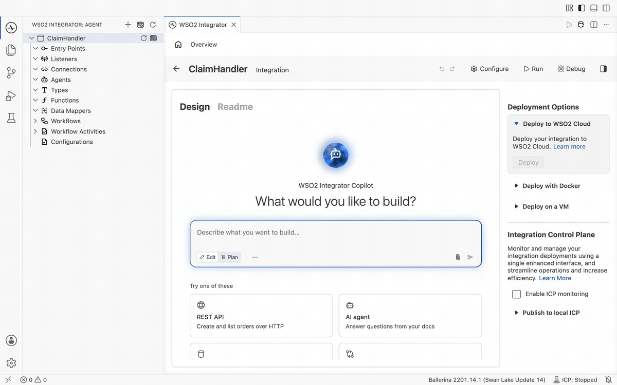 Creating the claimAgent durable agentic workflow, filling in the model, role, instructions, and an ExpenseClaim input type