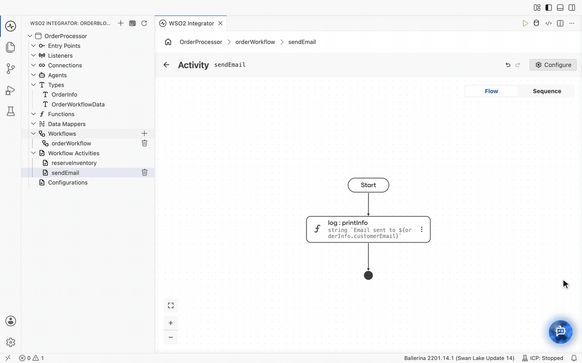 Creating the cancelOrder activity and calling it on the else path