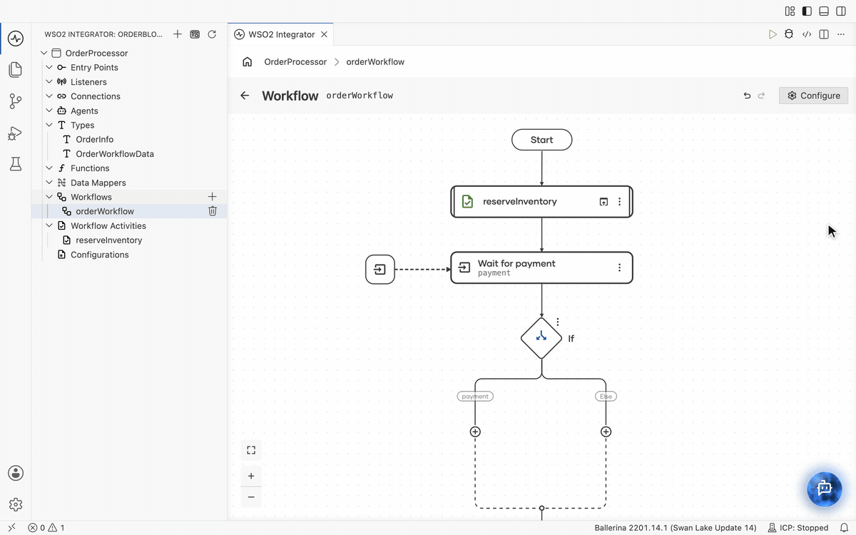 Creating the sendEmail activity, calling it, and logging the customer address