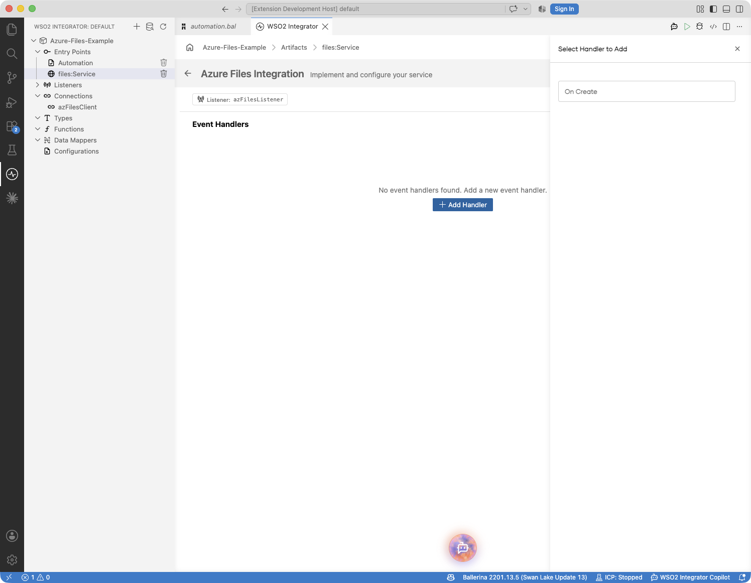 Handler picker with the On Create handler