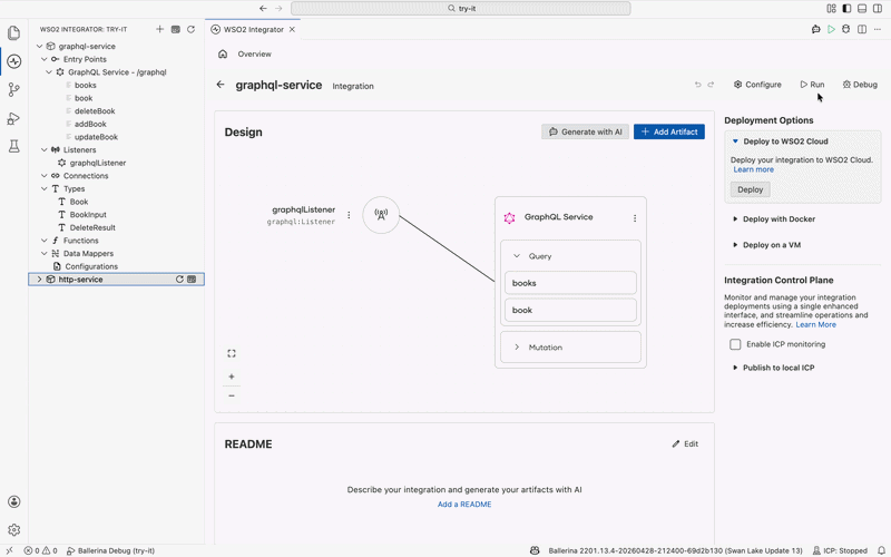 GraphQL Try-It showing the full flow from opening the editor to executing a query