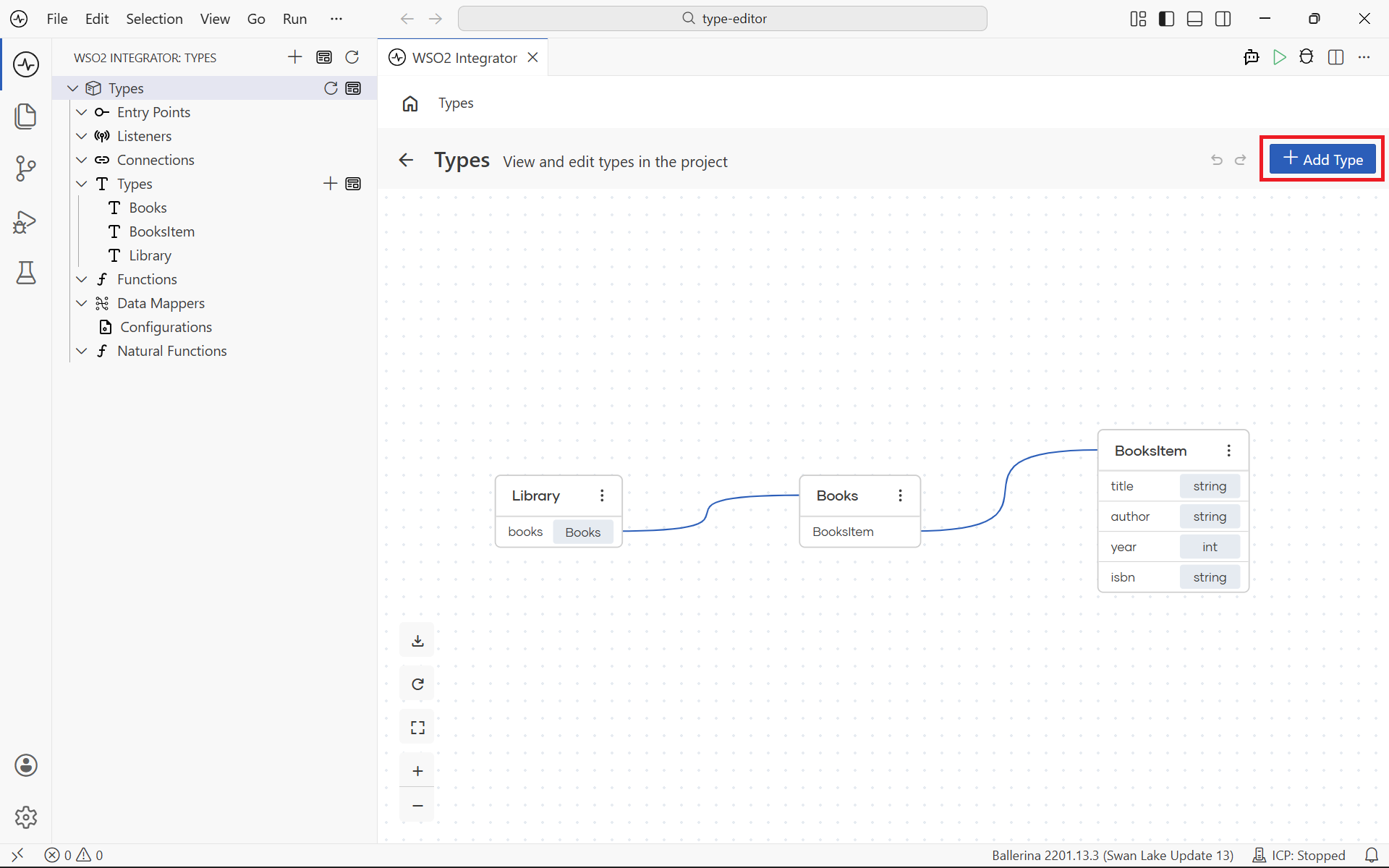 Add Type button on the Type Canvas