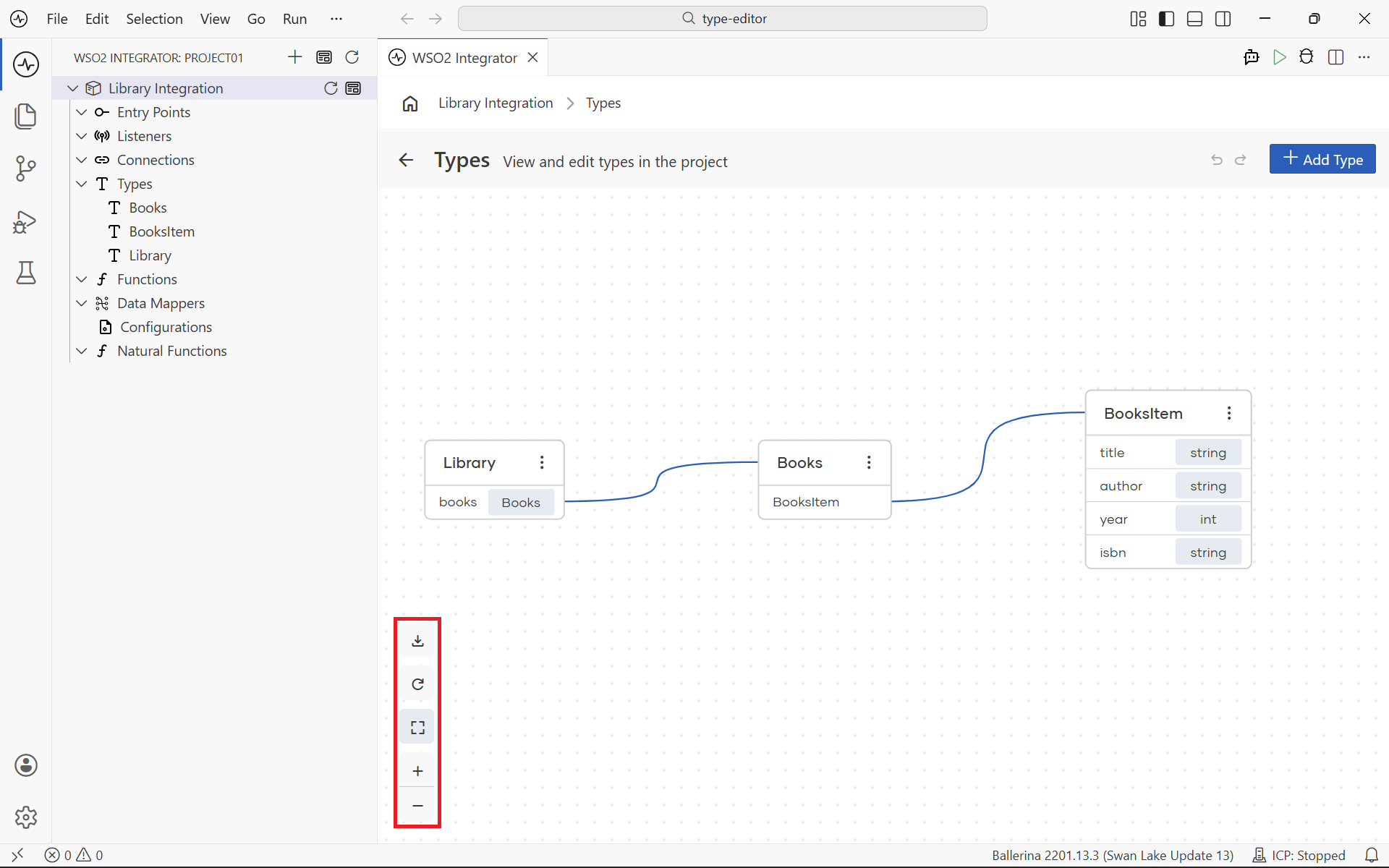 Canvas controls in the bottom-left corner