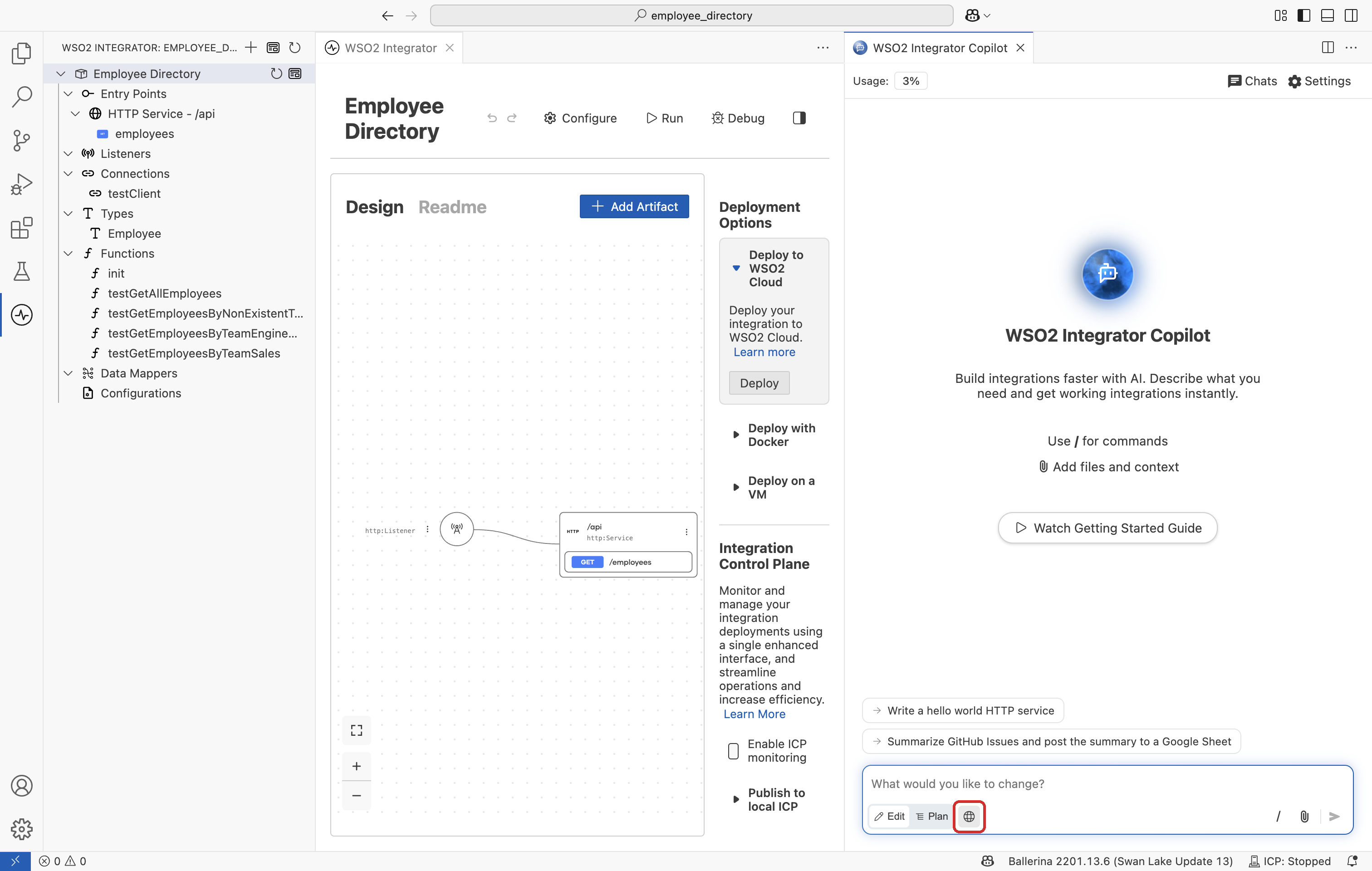 Web tools permission prompt in the Copilot input bar.
