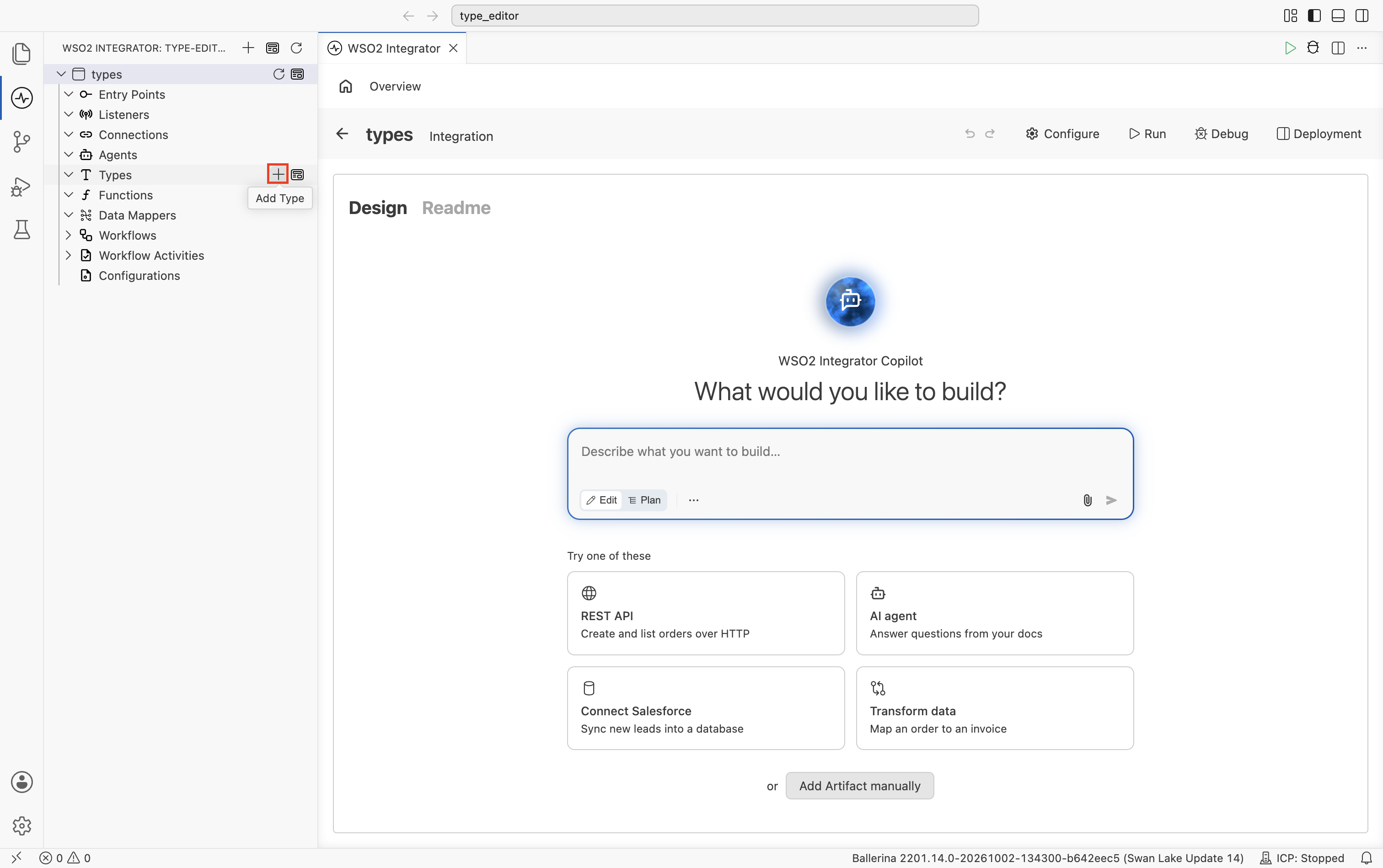 Add a type from the project explorer