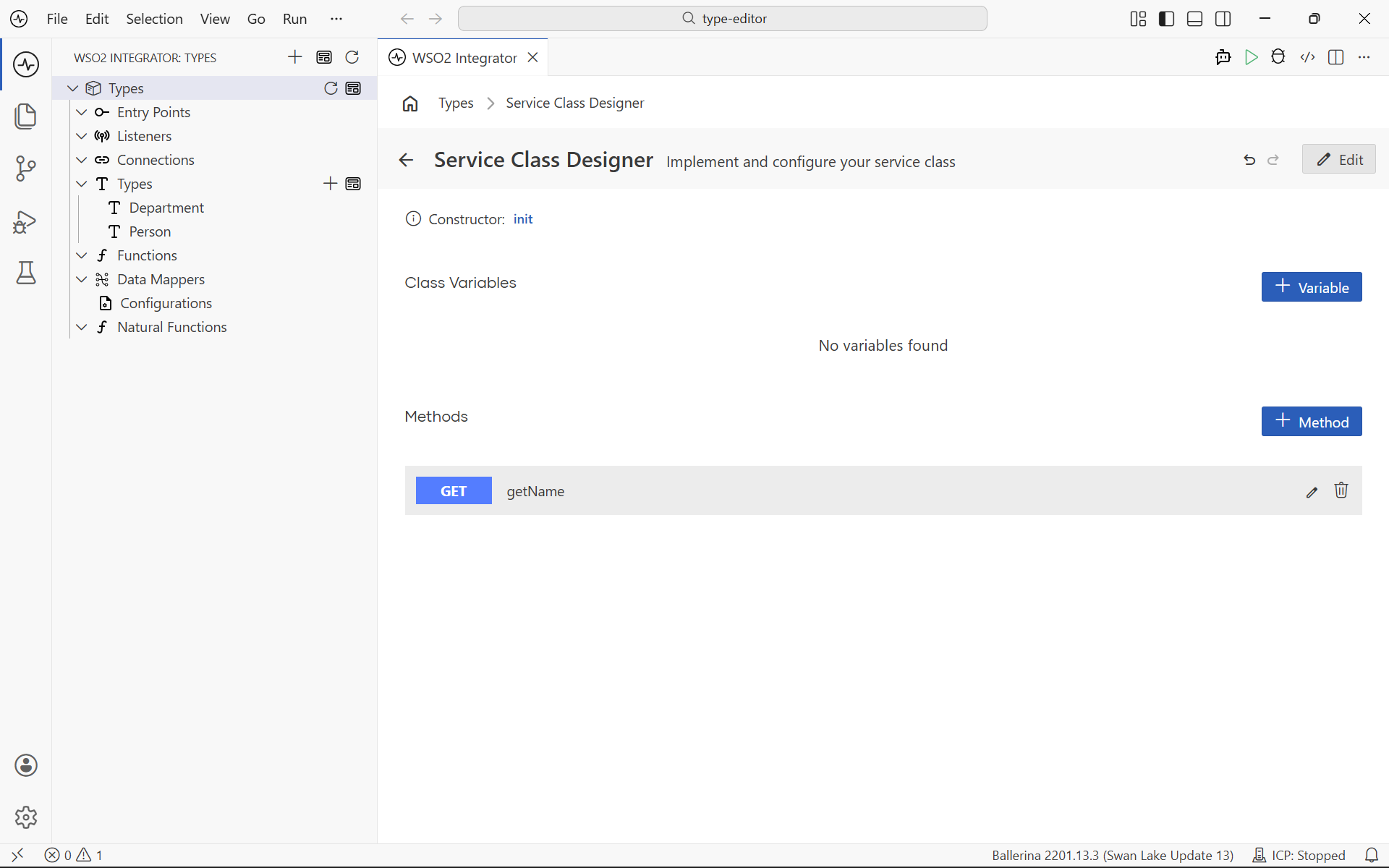 Service Class Designer for the service class