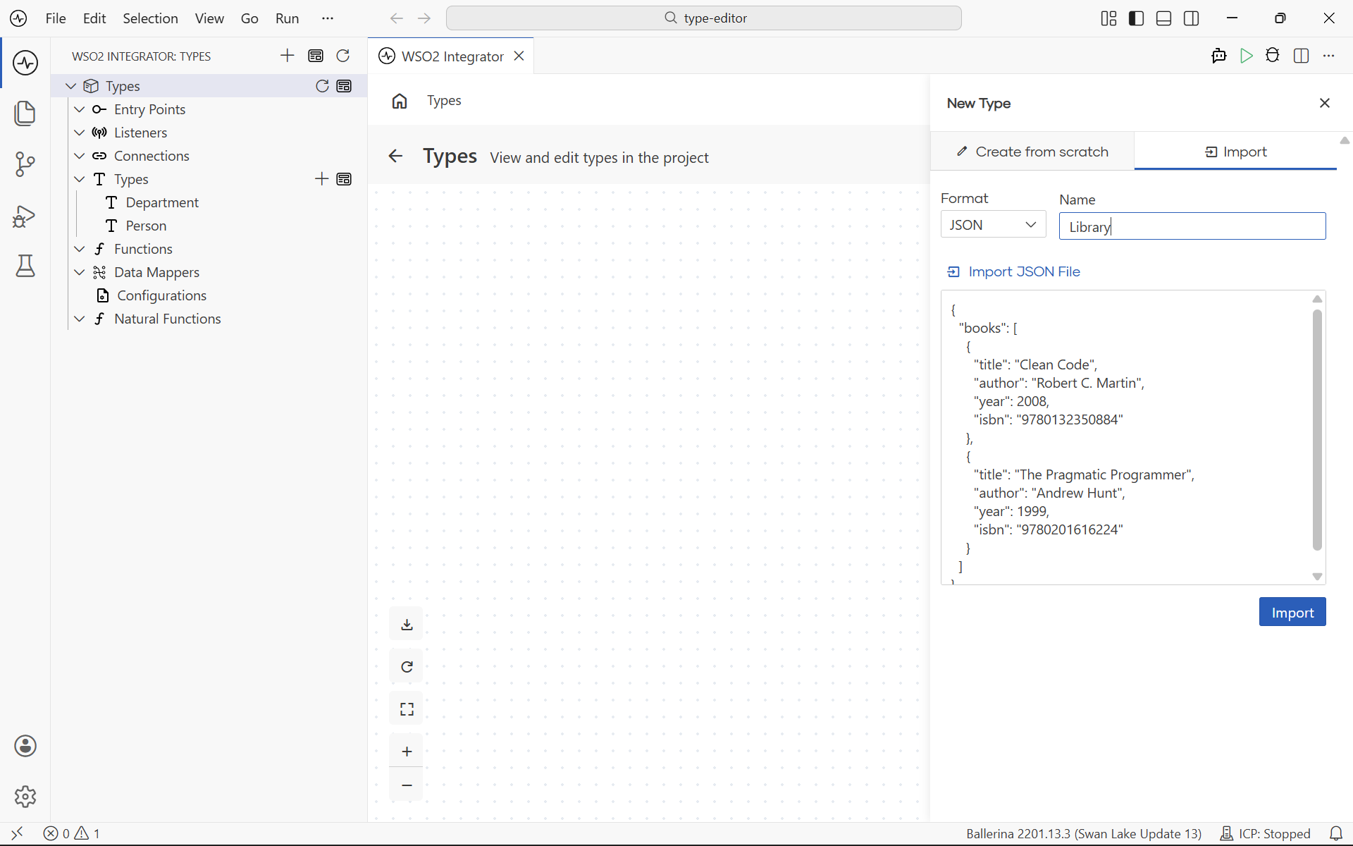 Import a type from a JSON sample