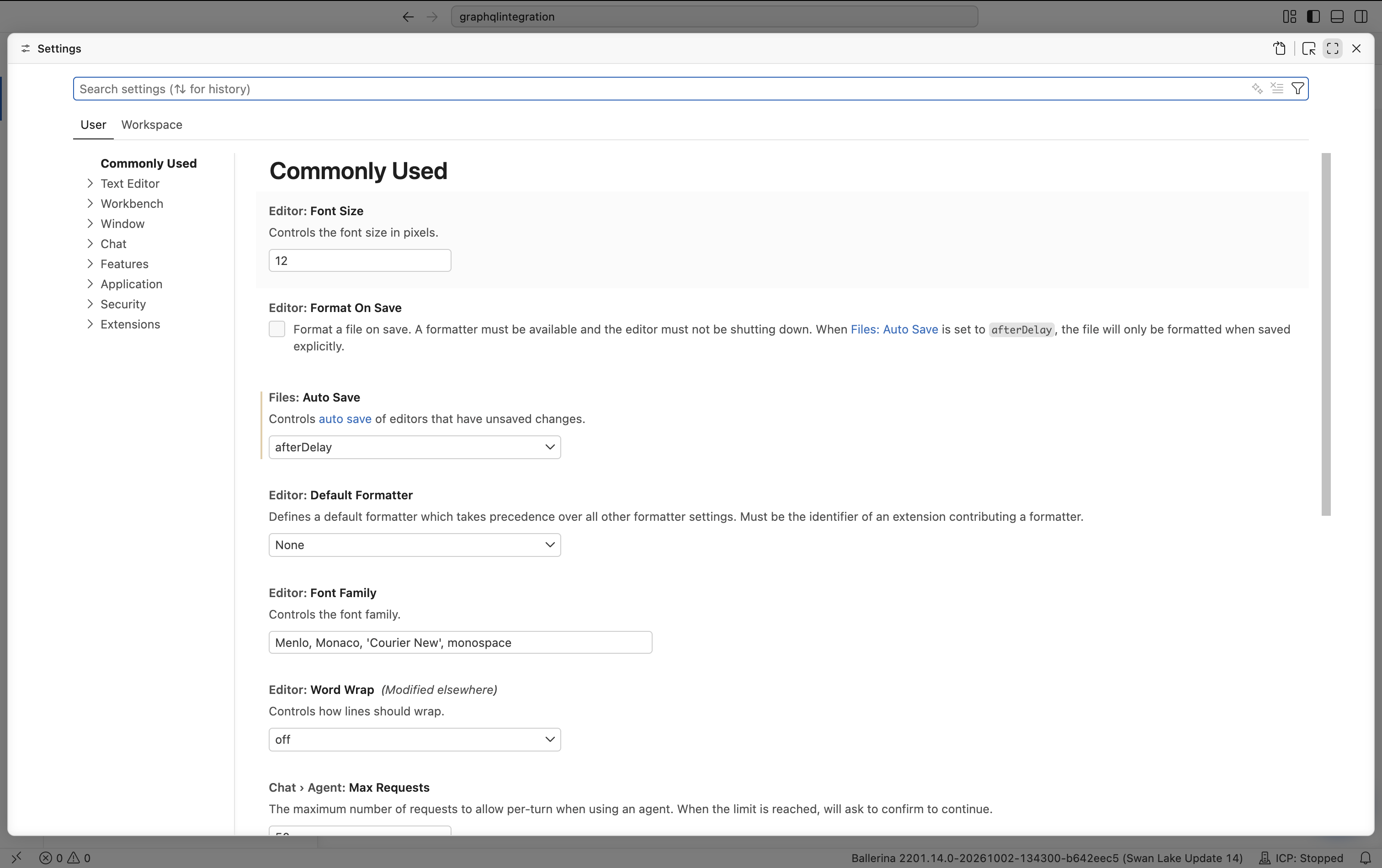 Settings page
