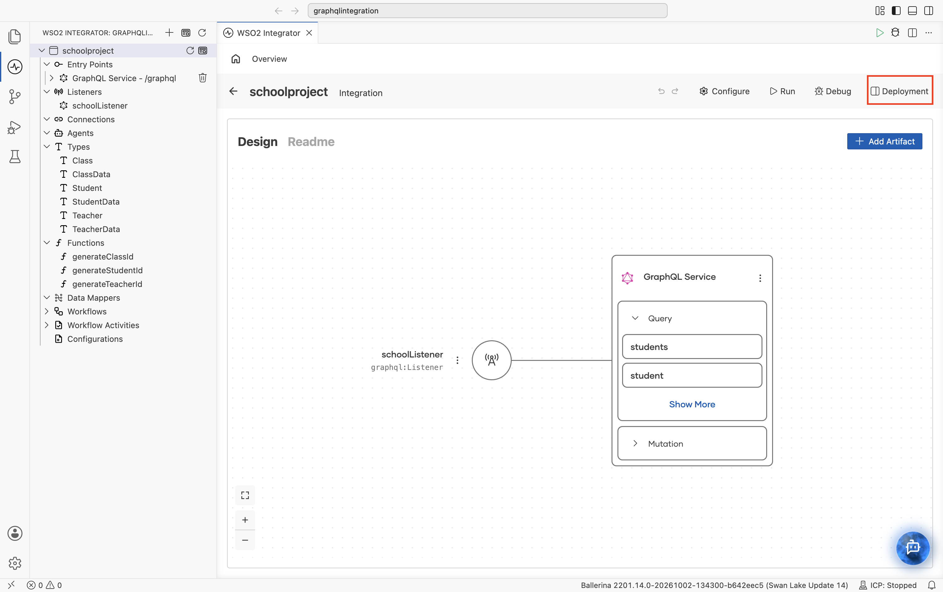 Deployment button in the toolbar