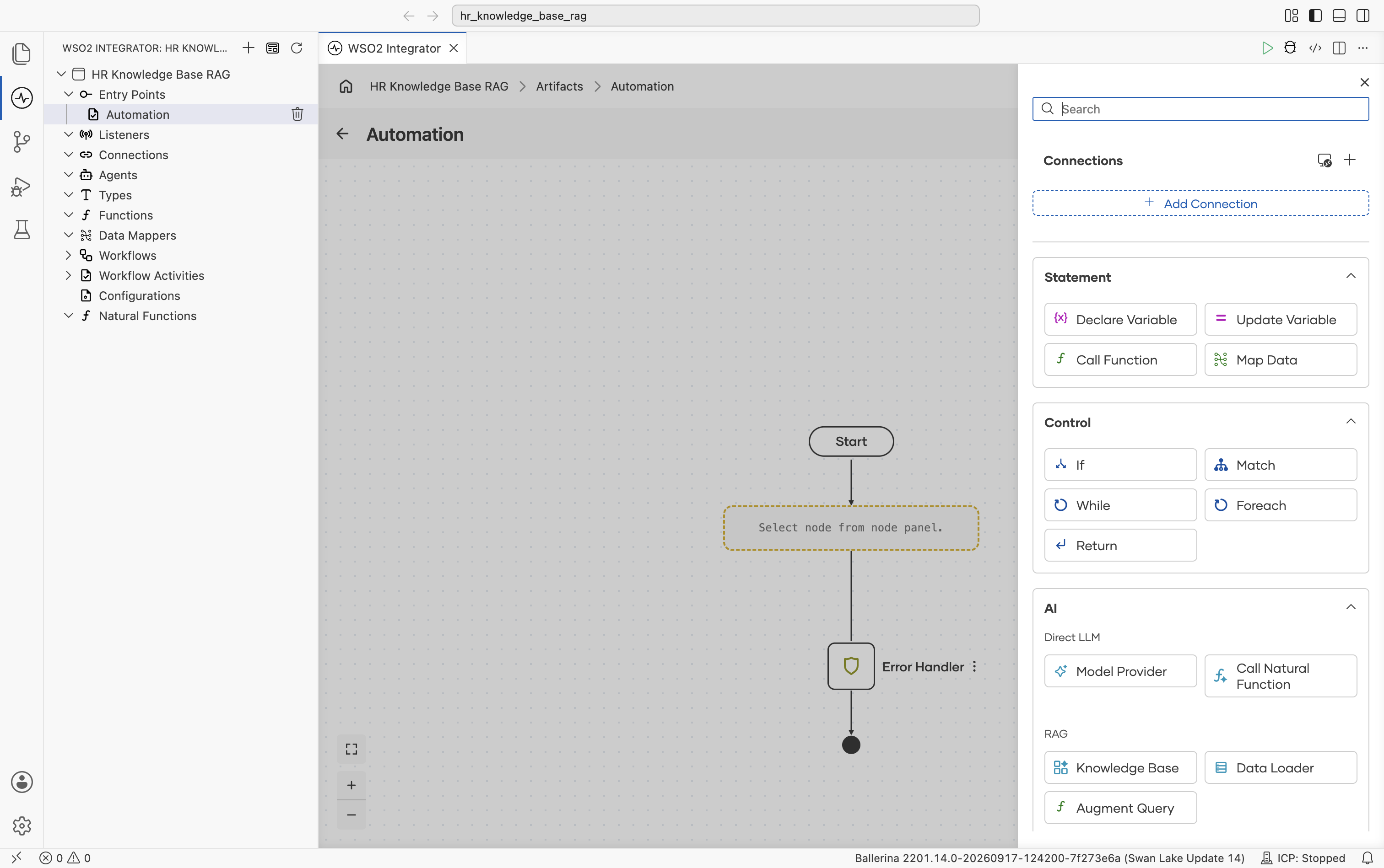 Automation node palette