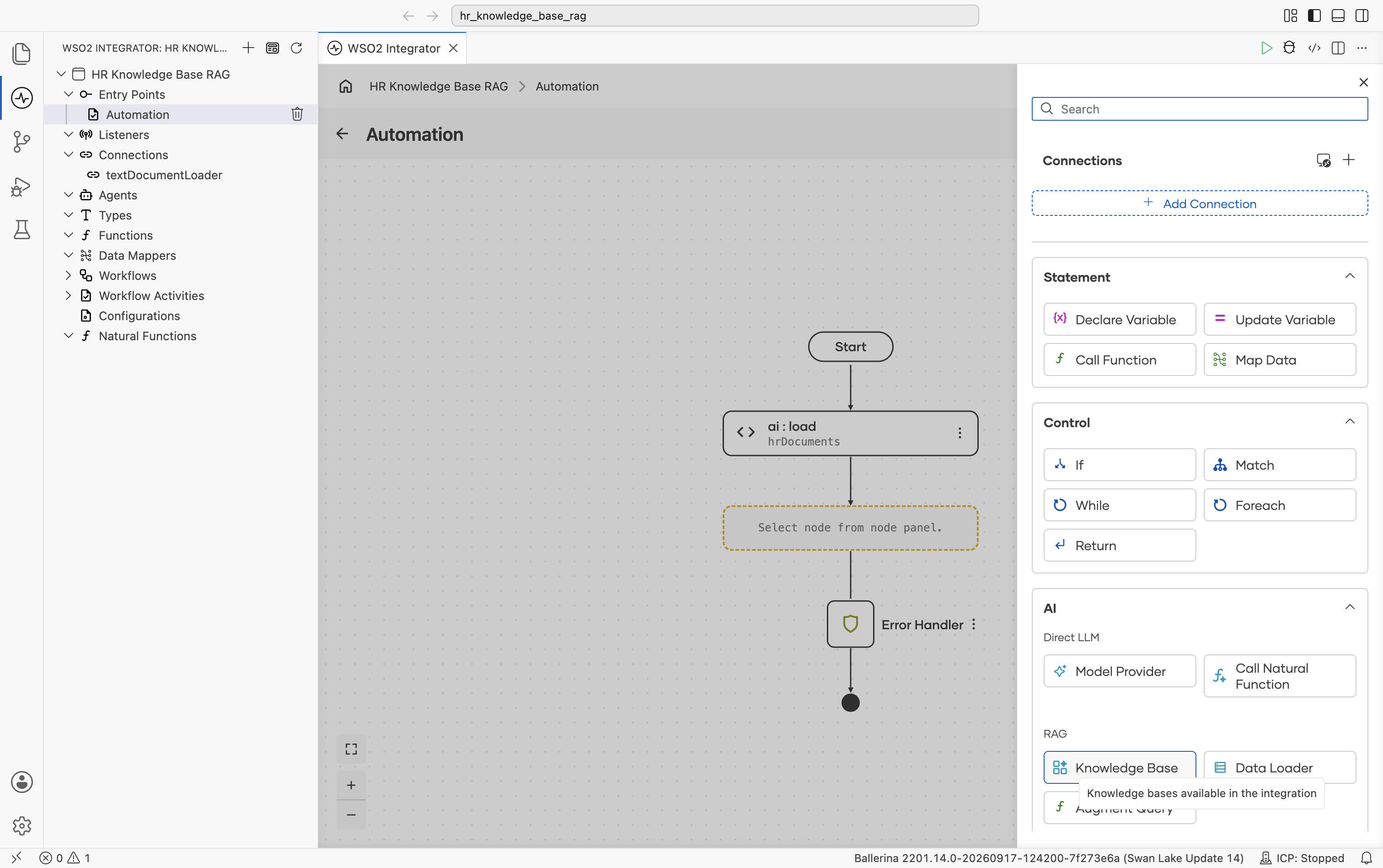 Knowledge Base option in the AI > RAG section