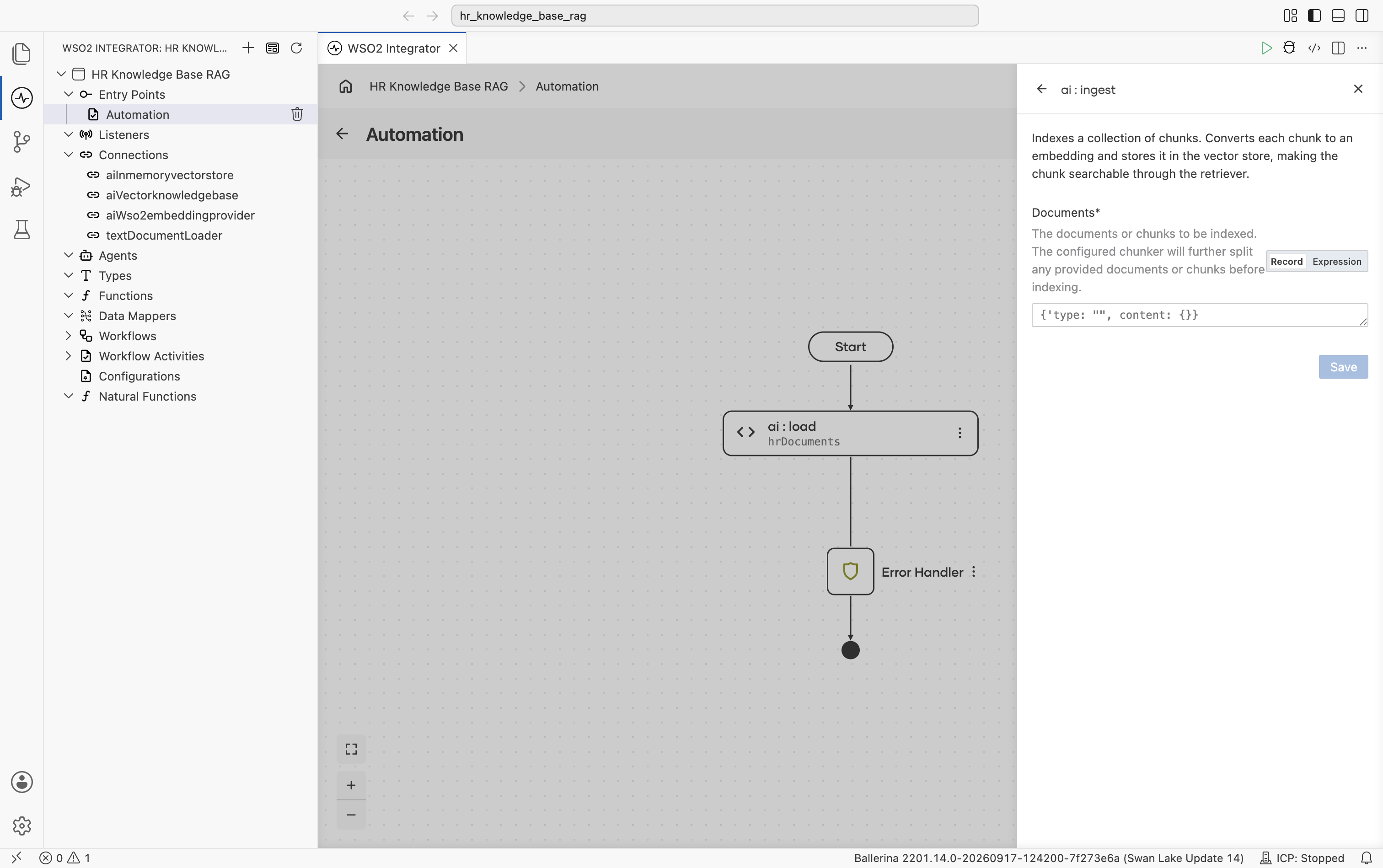 ai:ingest form in Record mode