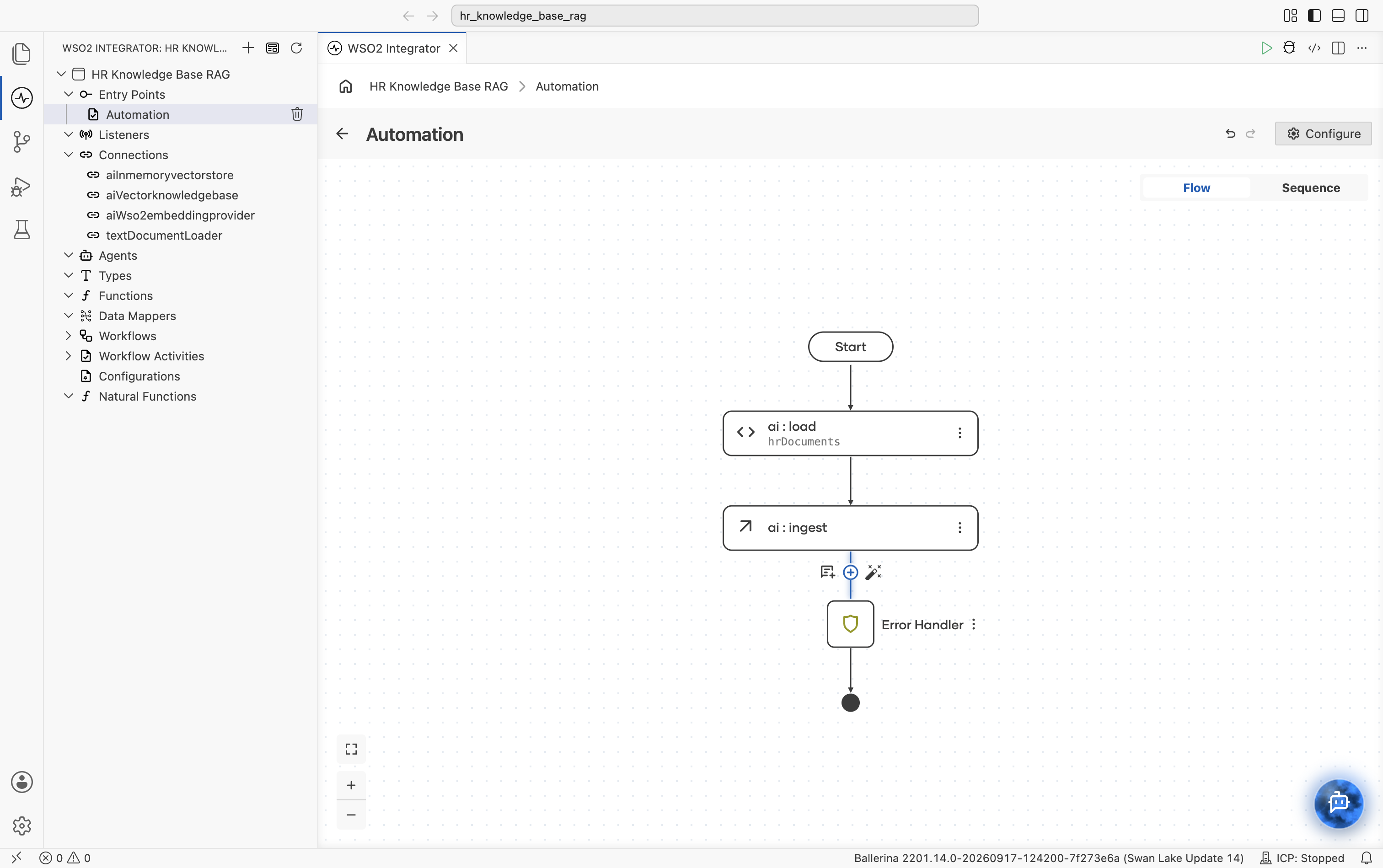 ai:ingest node with + below it