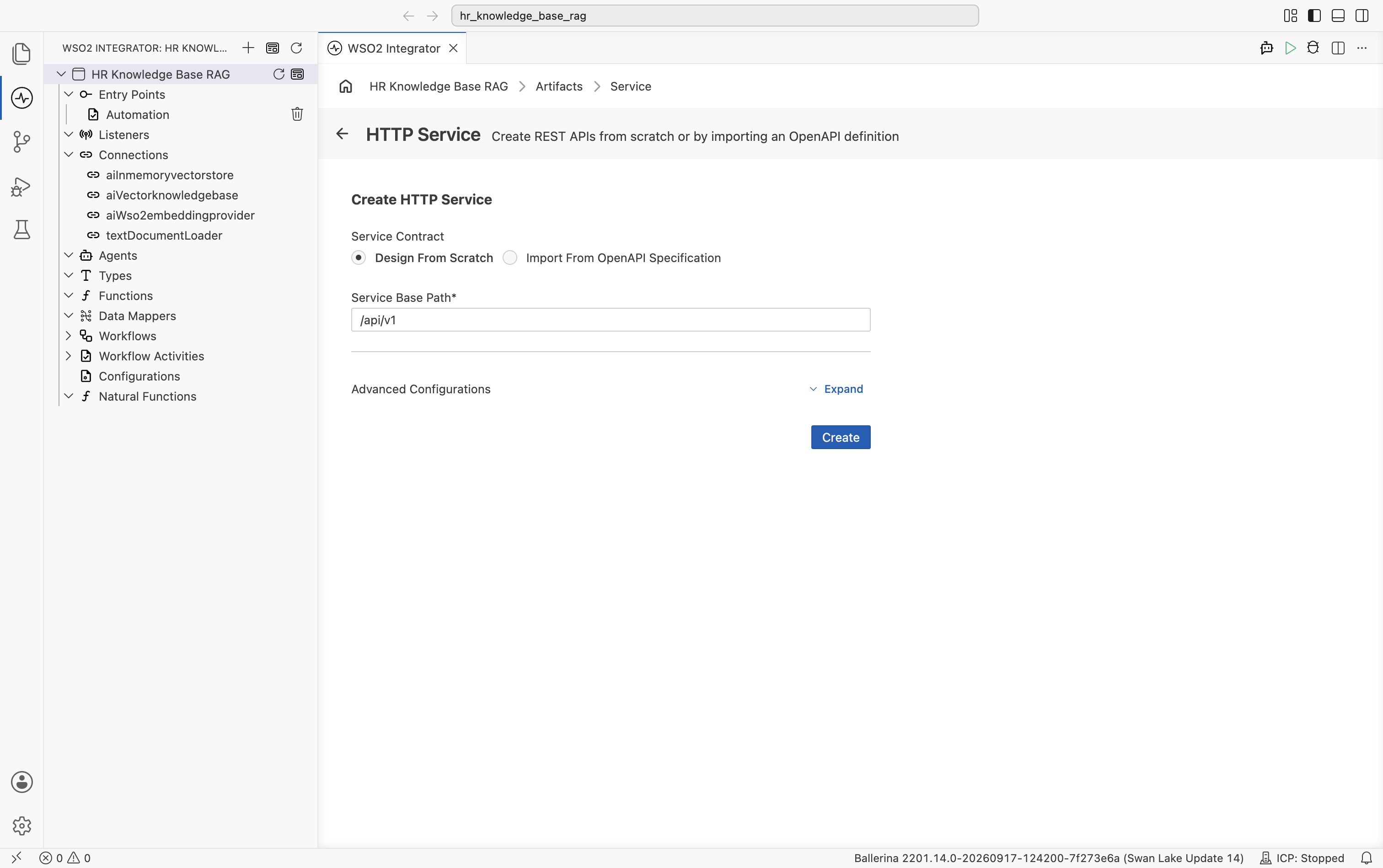 Create HTTP Service form