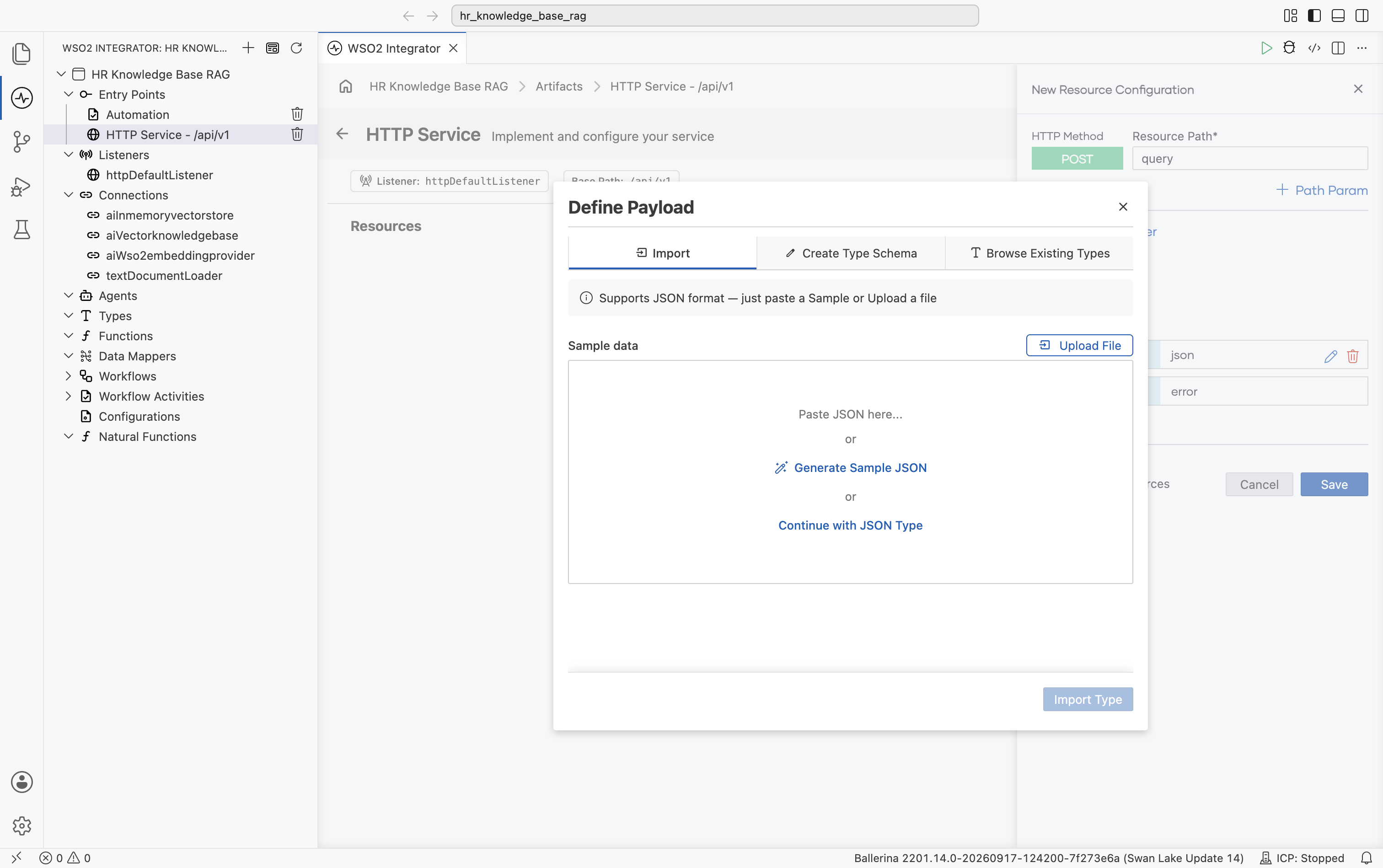 Define Payload dialog
