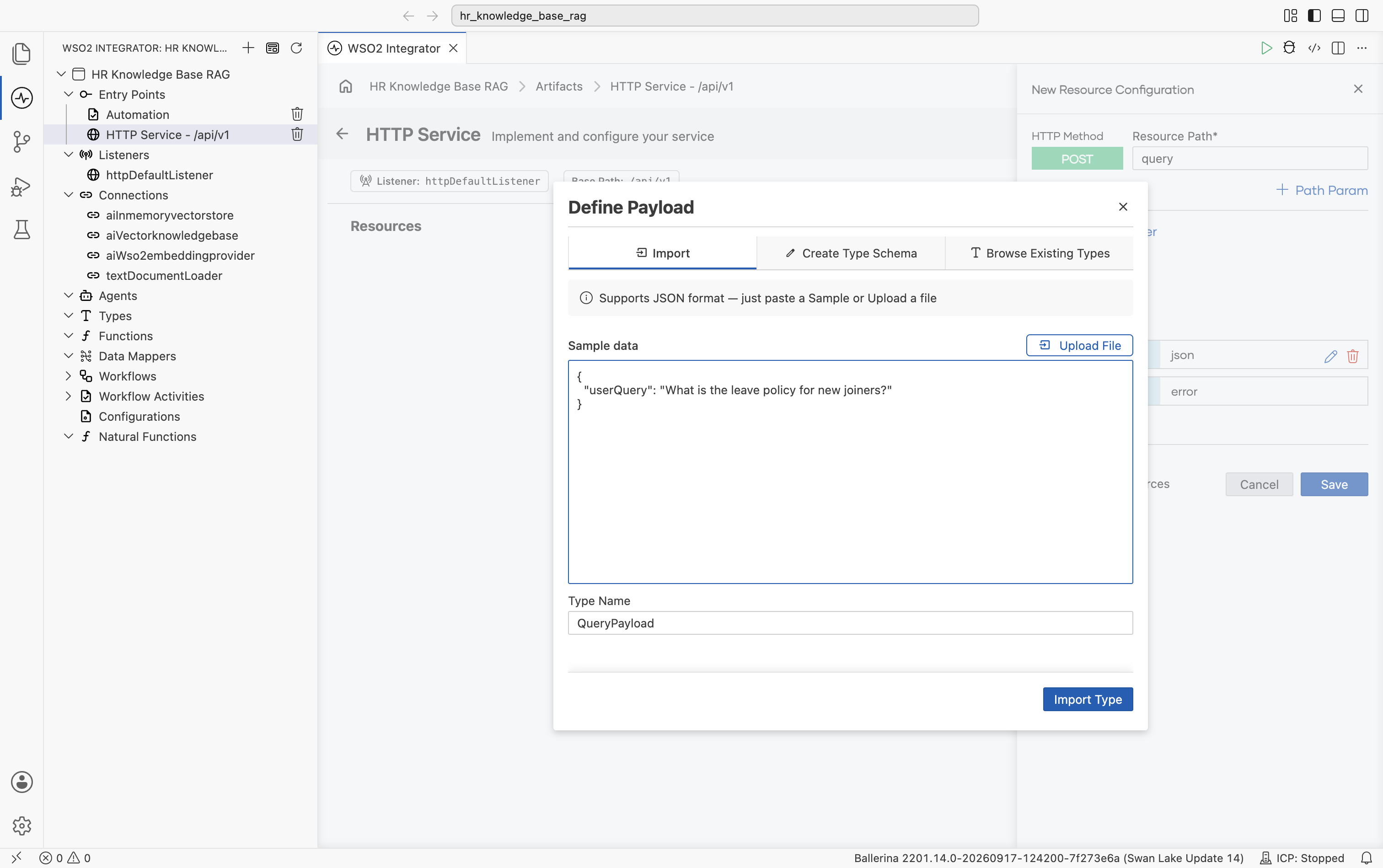 Import payload from sample JSON