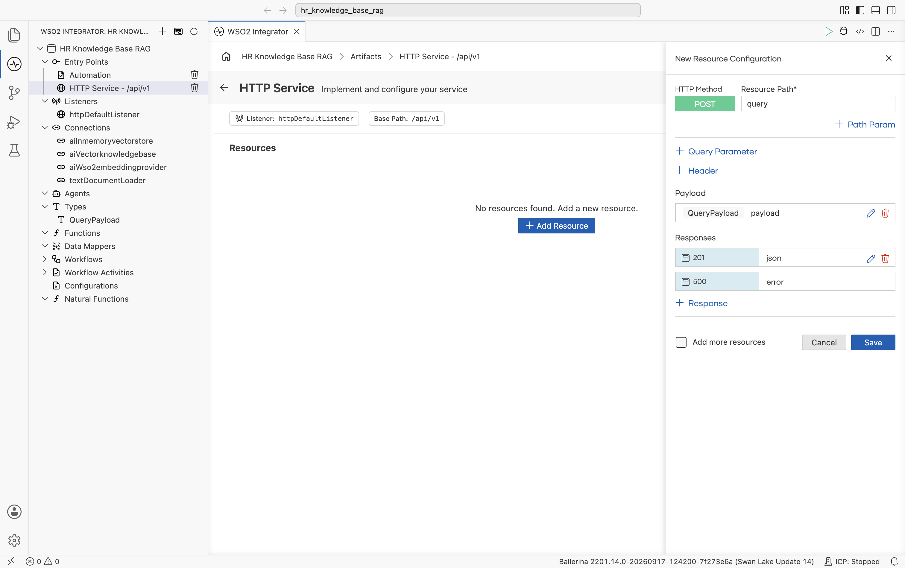 Resource configuration with QueryPayload payload
