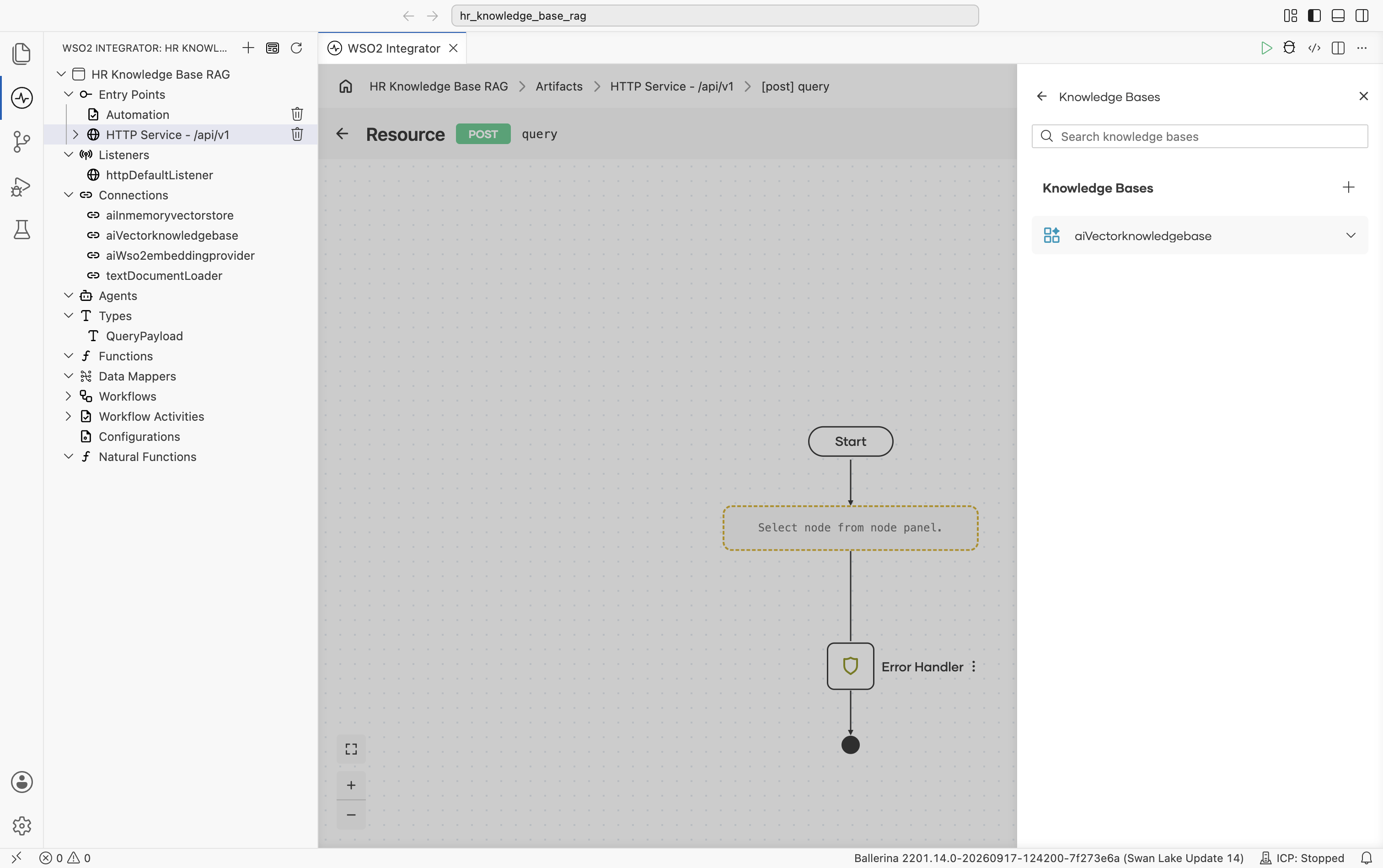 Knowledge Bases panel with aiVectorknowledgebase