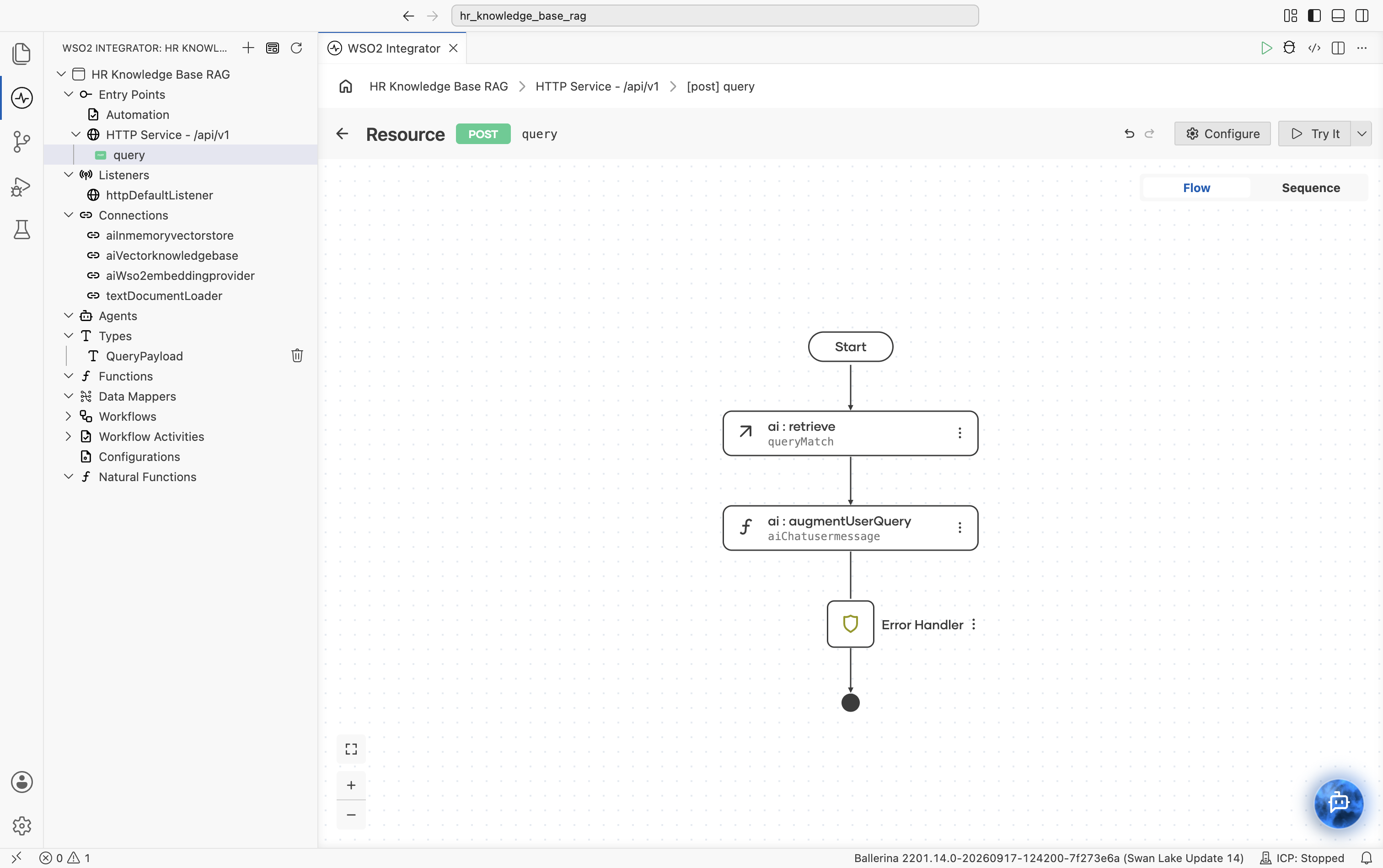 ai:augmentUserQuery node added to the flow