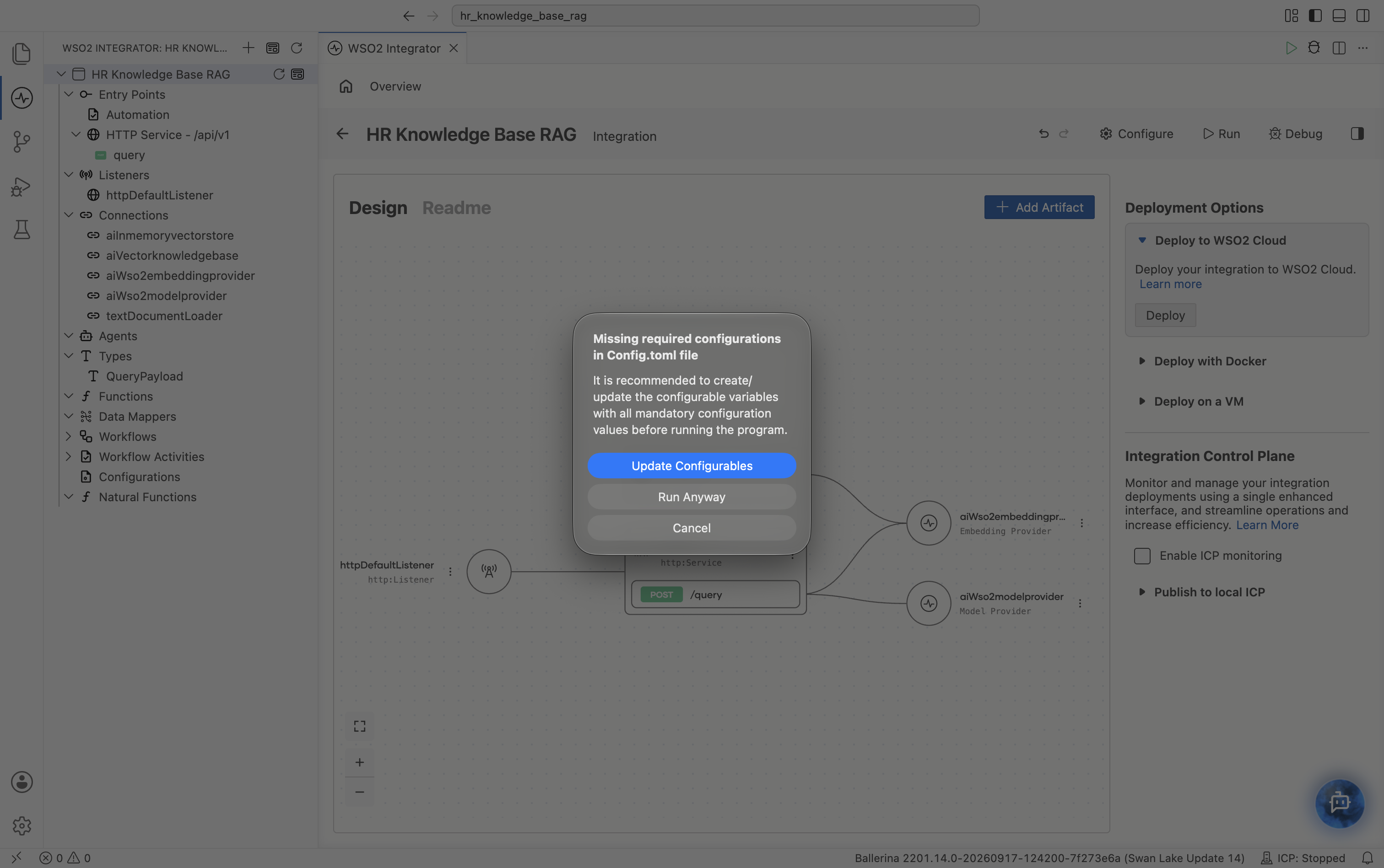 Missing configurations dialog