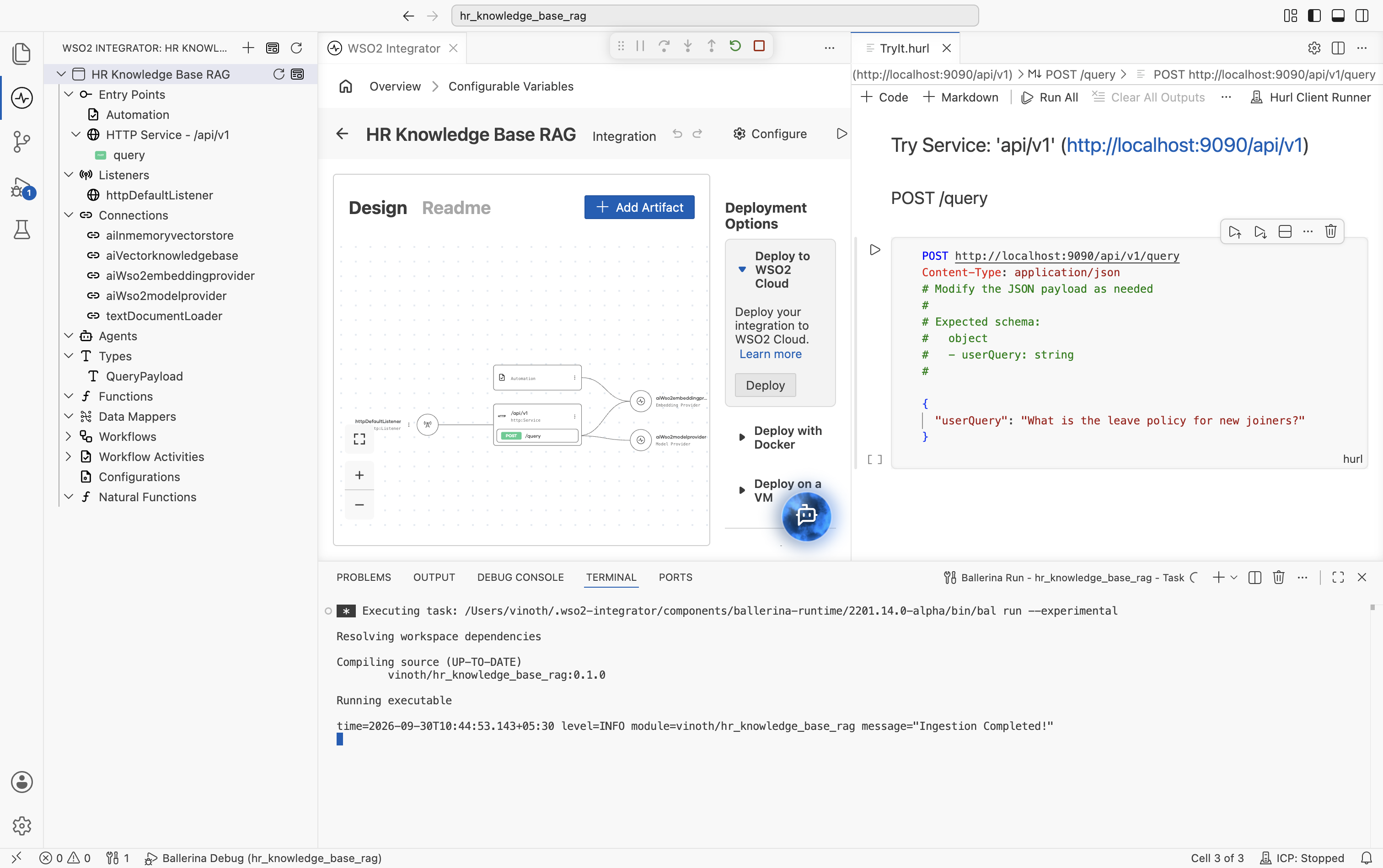 TryIt.hurl request prefilled with the POST /query request and sample JSON body
