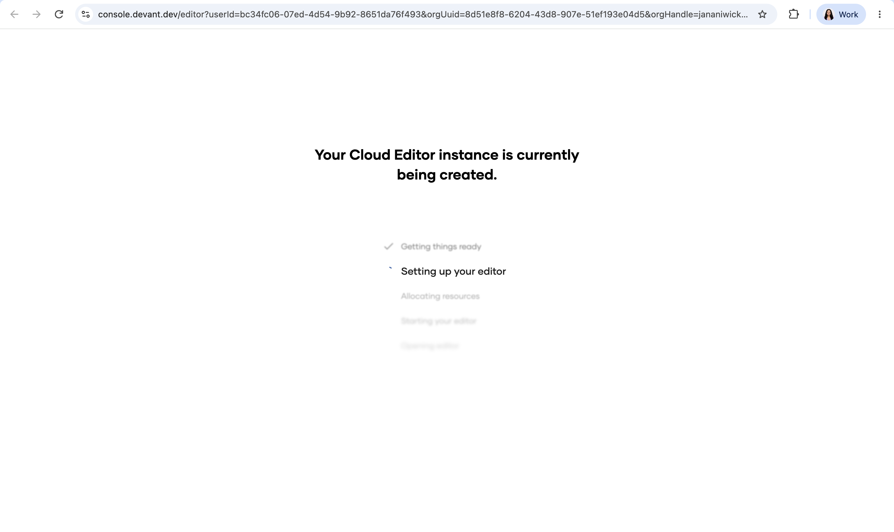 Cloud editor instance being created