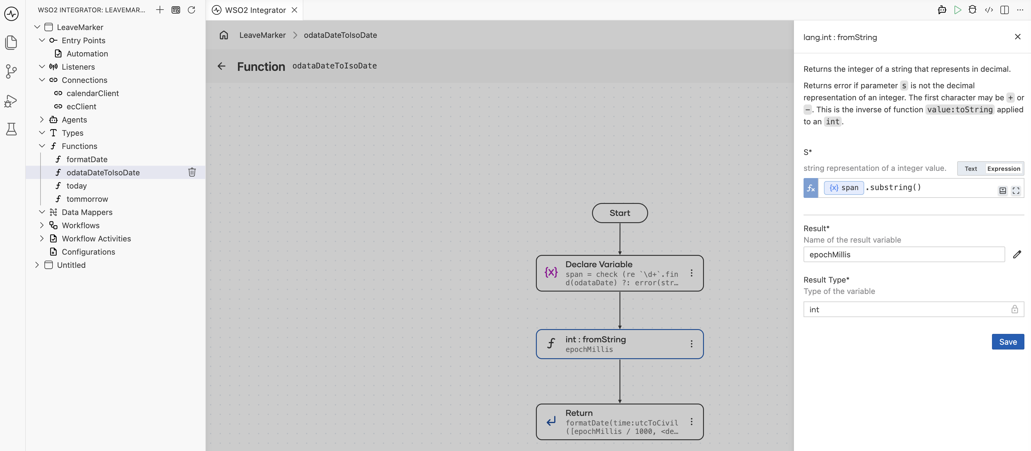 lang.int:fromString step with S set to span.substring() and Result named epochMillis