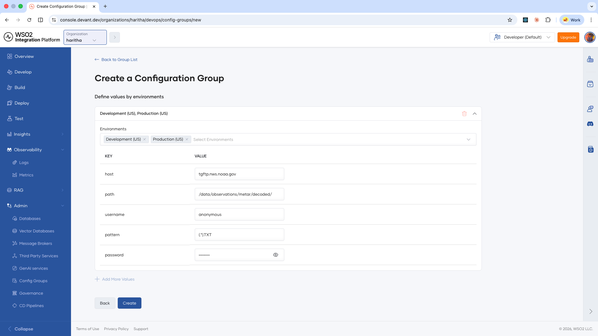 Assigning values to a config group