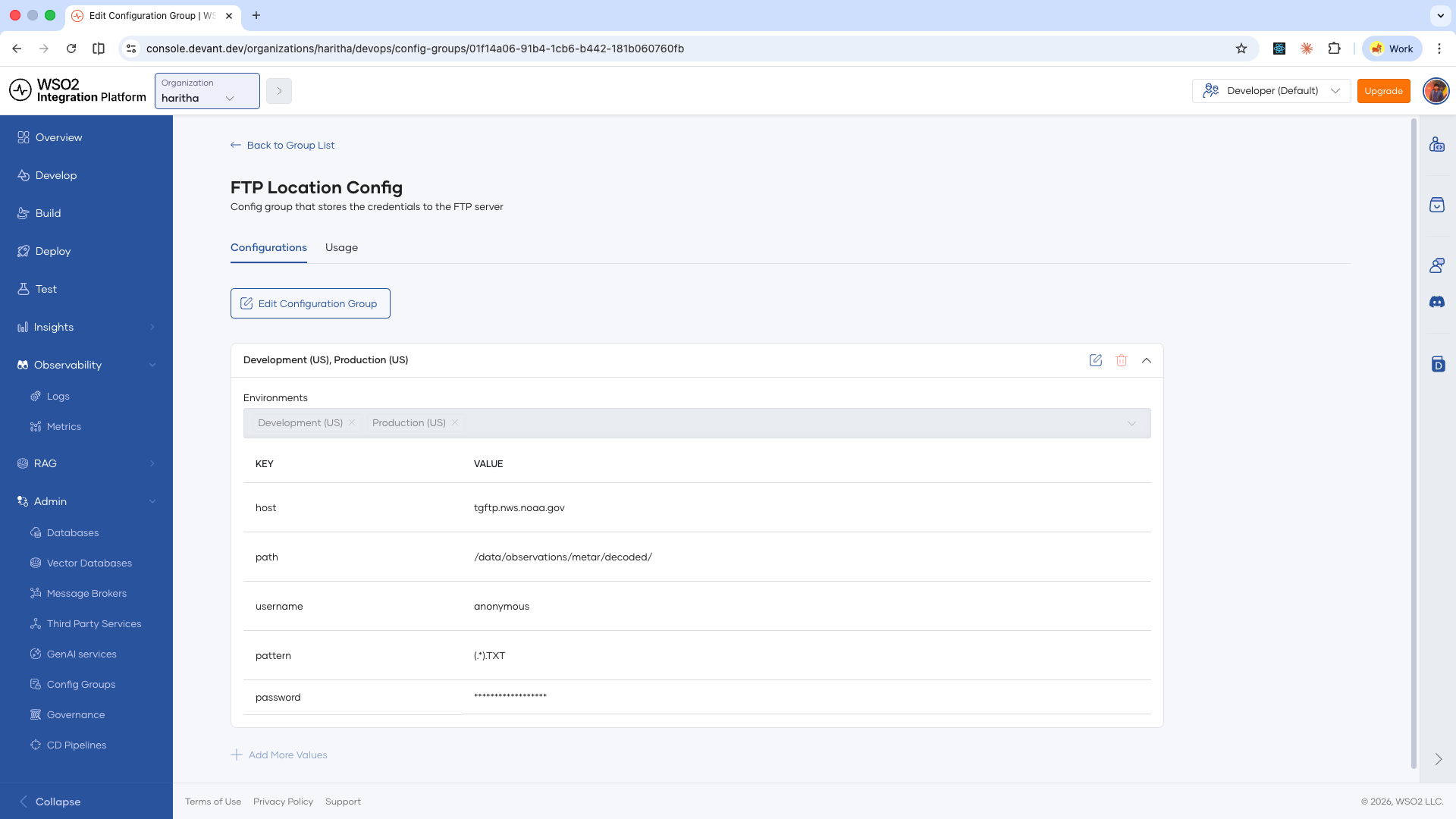 Editing Configuration Group